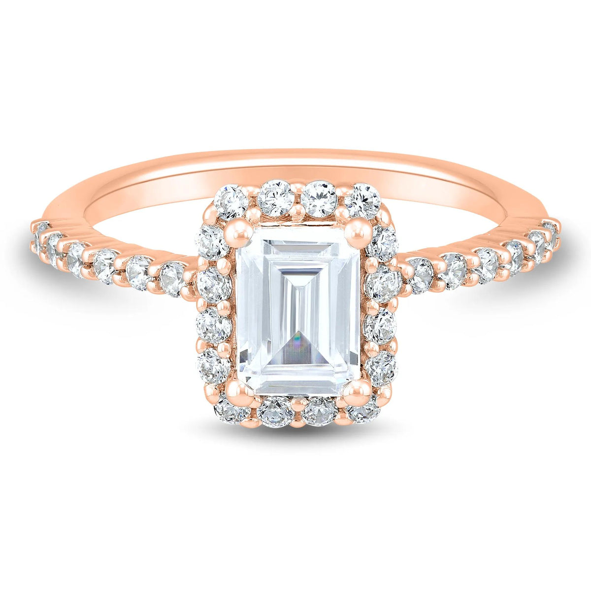 1 3/4 CT. Tw. Lab Grown Diamond Emerald-Cut Halo Engagement Ring 14K Rose Gold Size 6 1mm