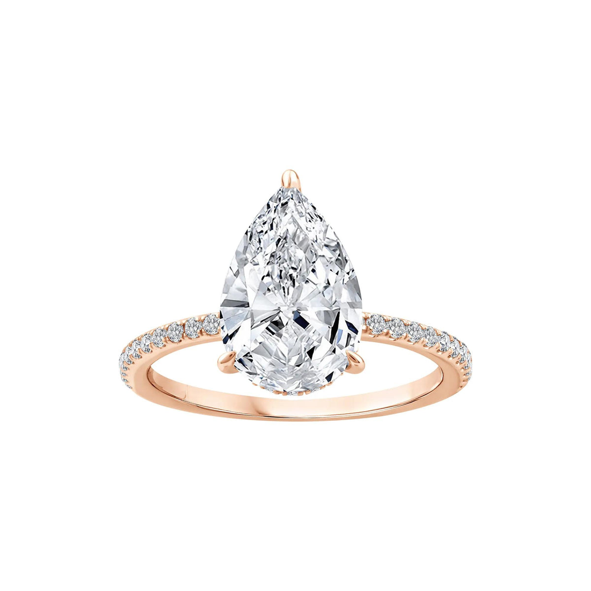 3 1/4 CT. Tw. Lab Grown Diamond Pear-Shaped Engagement Ring 14K Rose Gold Round Brilliant Cut Size 5 1mm
