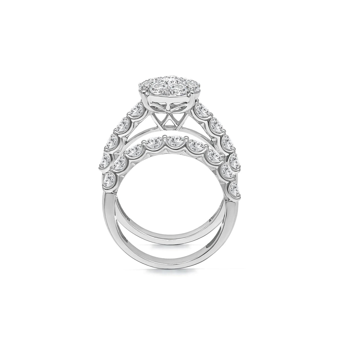 3 CT. Tw. Lab Grown Diamond Engagement Ring Set 10K White Gold Round Brilliant Cut Size 7