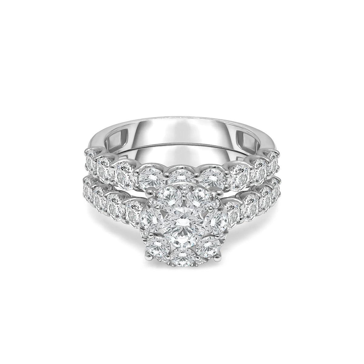 3 CT. Tw. Lab Grown Diamond Engagement Ring Set 10K White Gold Round Brilliant Cut Size 7