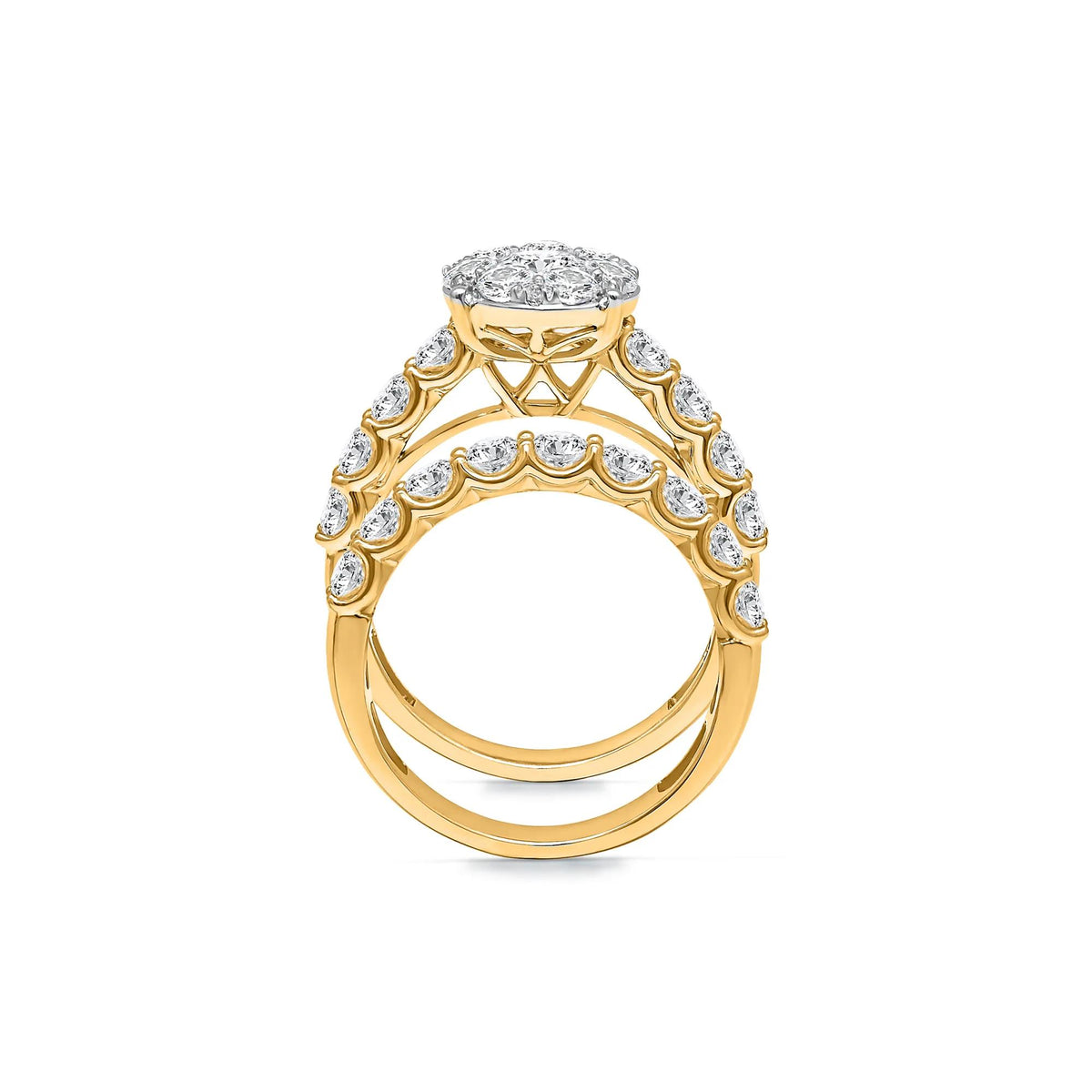 3 CT. Tw. Lab Grown Diamond Engagement Ring Set 10K Yellow Gold Round Brilliant Cut Size 7.5