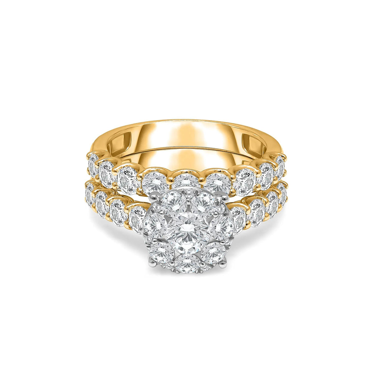 3 CT. Tw. Lab Grown Diamond Engagement Ring Set 10K Yellow Gold Round Brilliant Cut Size 7.5