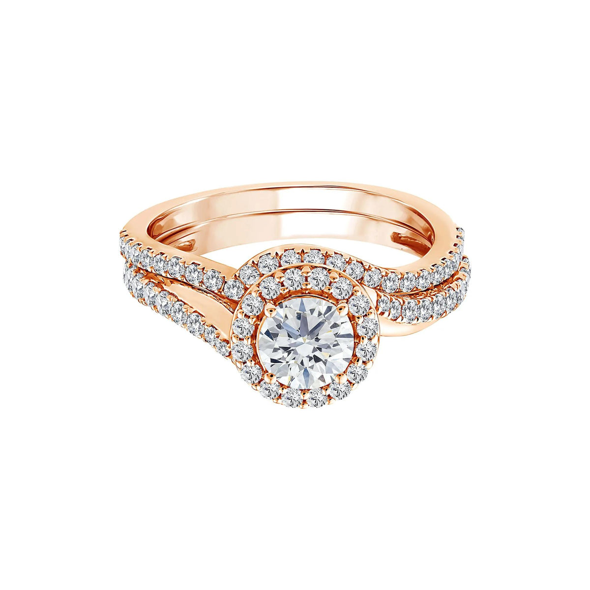 1/4 CT. Tw. Lab Grown Diamond Engagement Ring Set 10K Rose Gold Size 9 1mm