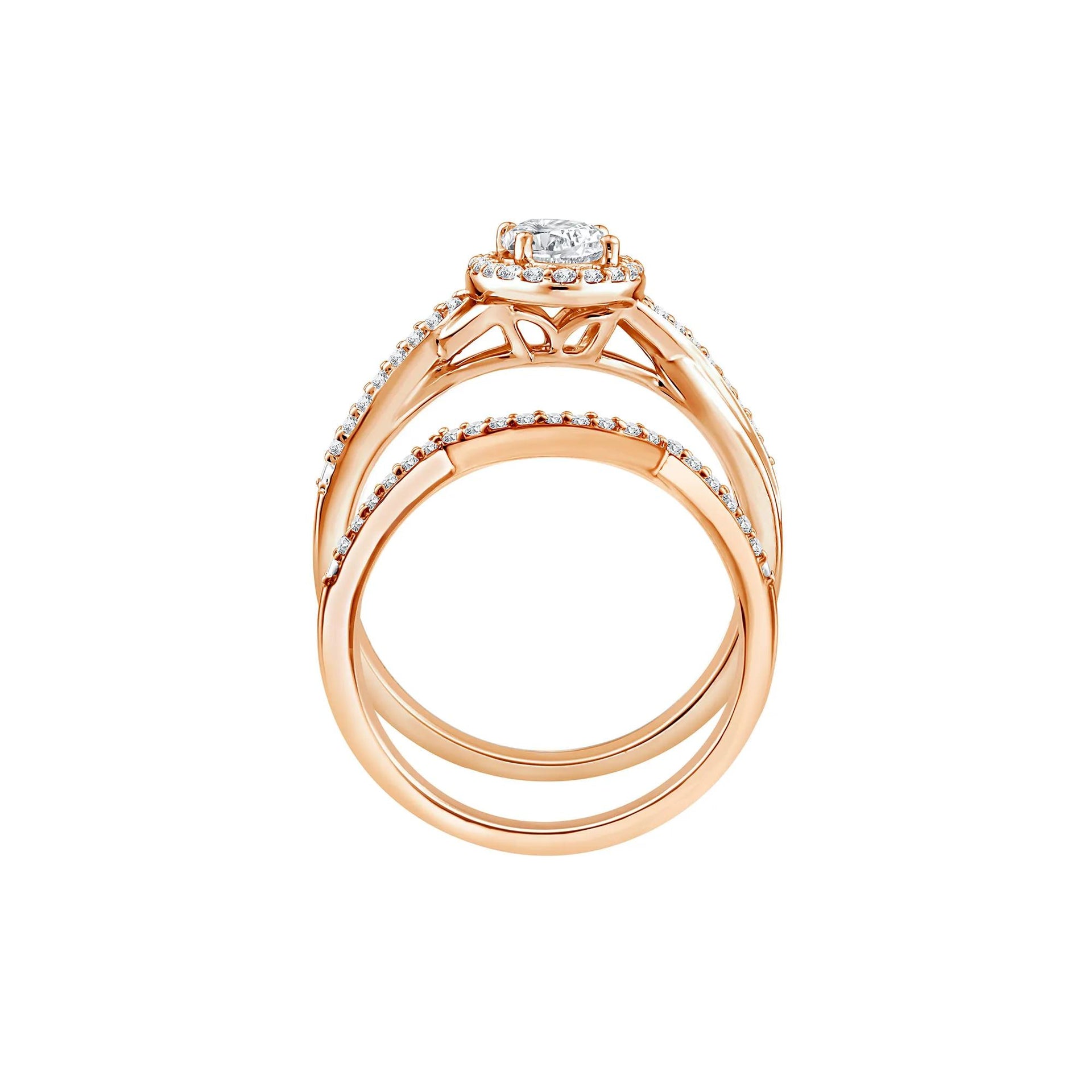 1 CT. Tw. Lab Grown Diamond Engagement Ring Set 10K Rose Gold Size 9 1.5mm
