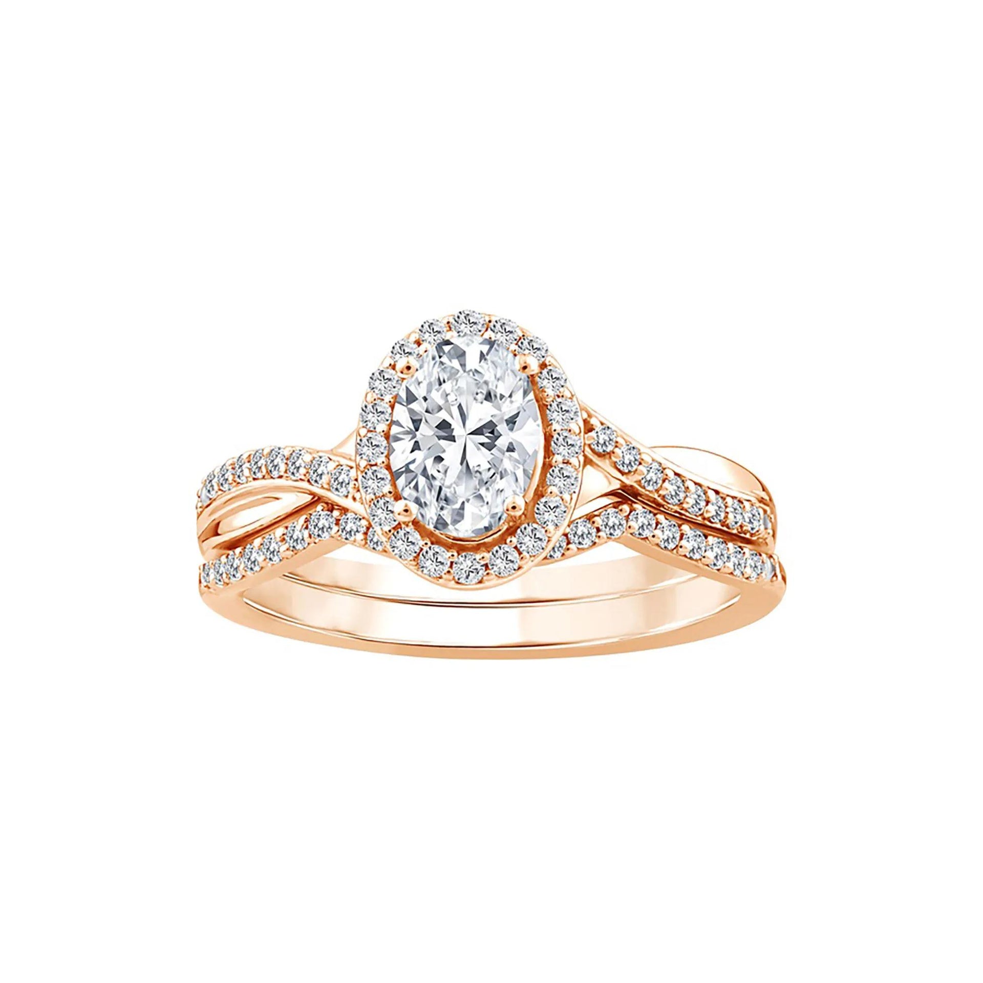1 CT. Tw. Lab Grown Diamond Engagement Ring Set 10K Rose Gold Size 9 1.5mm