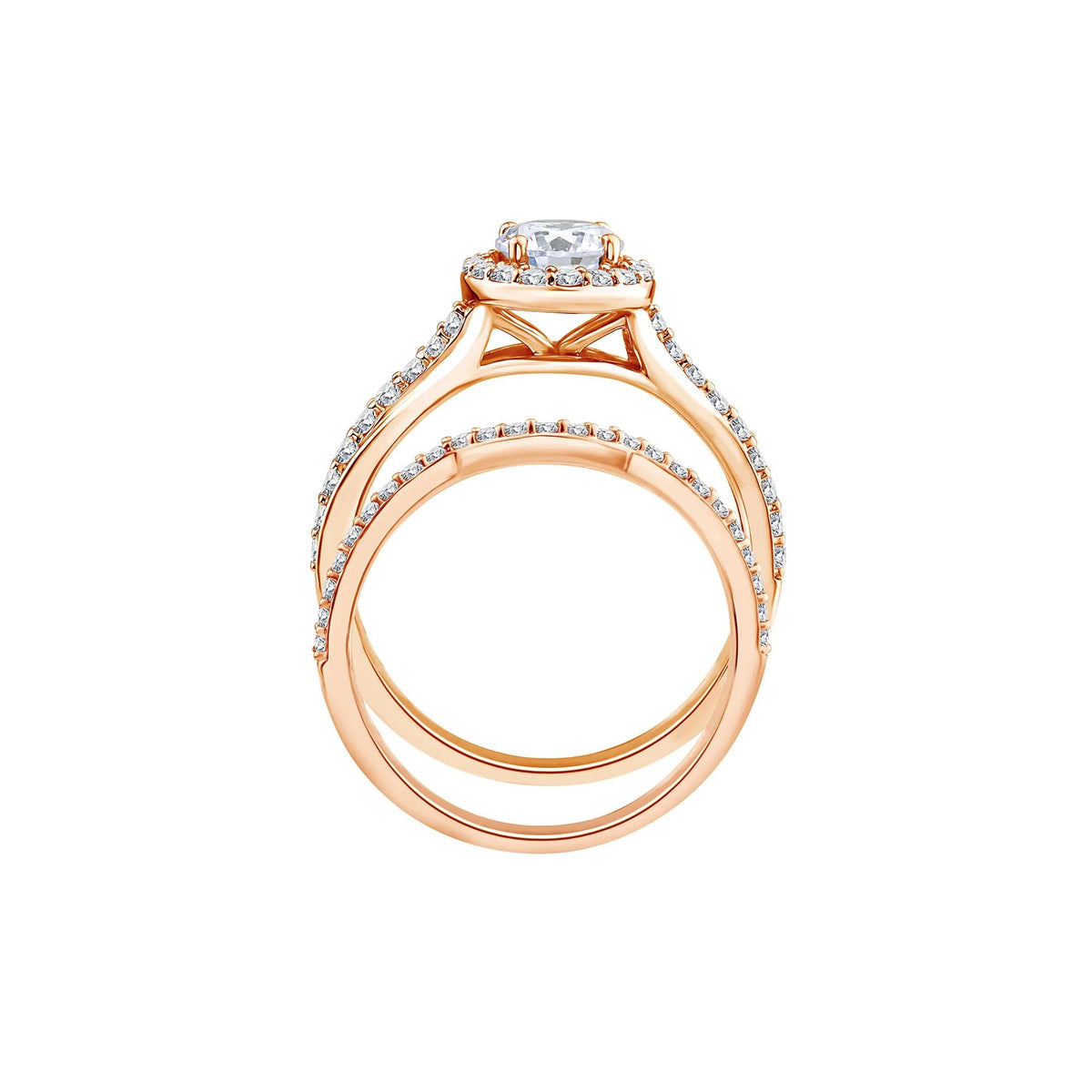 1/5 CT. Tw. Lab Grown Diamond Engagement Ring Set 10K Rose Gold Size 6.5 1mm