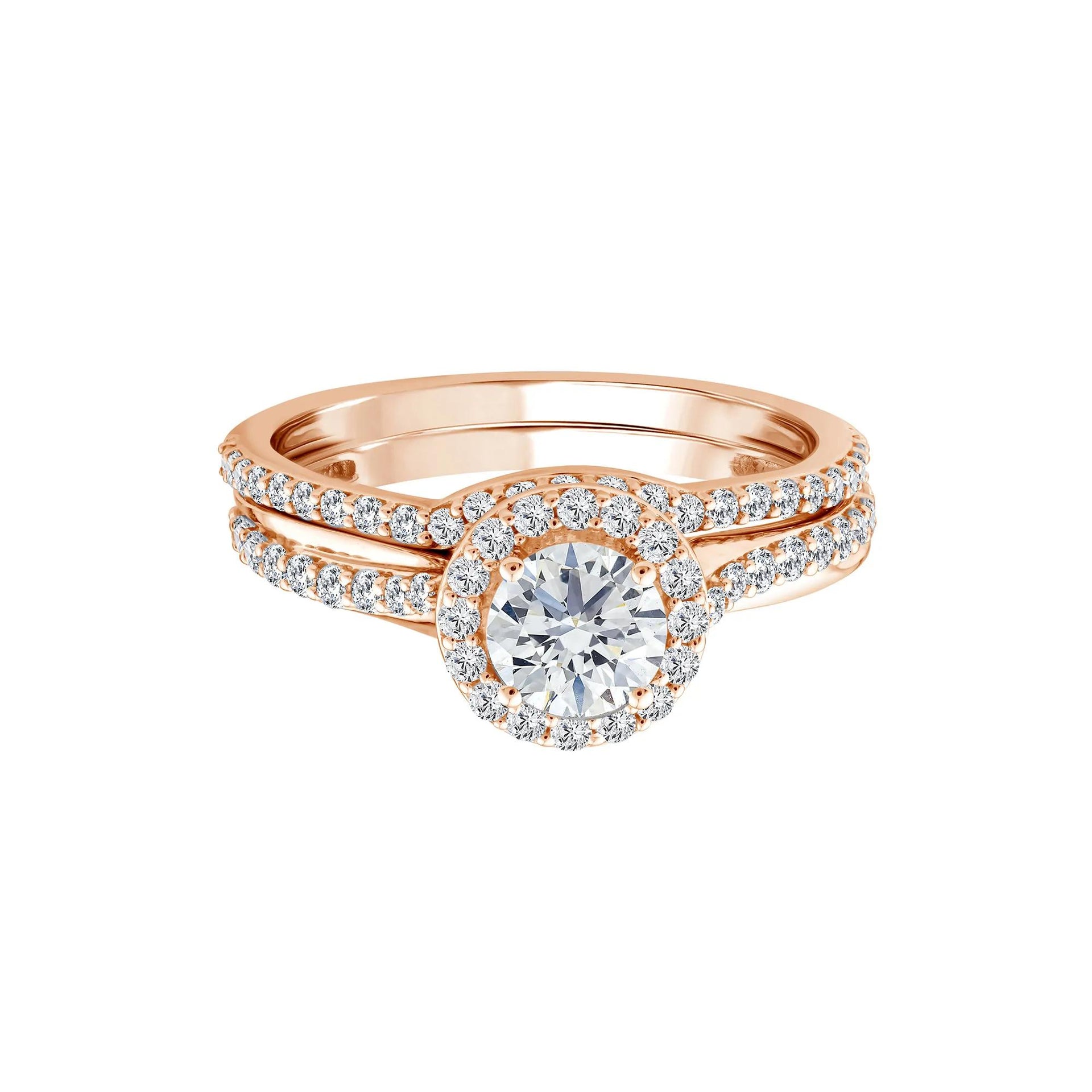 1/5 CT. Tw. Lab Grown Diamond Engagement Ring Set 10K Rose Gold Size 7 1mm