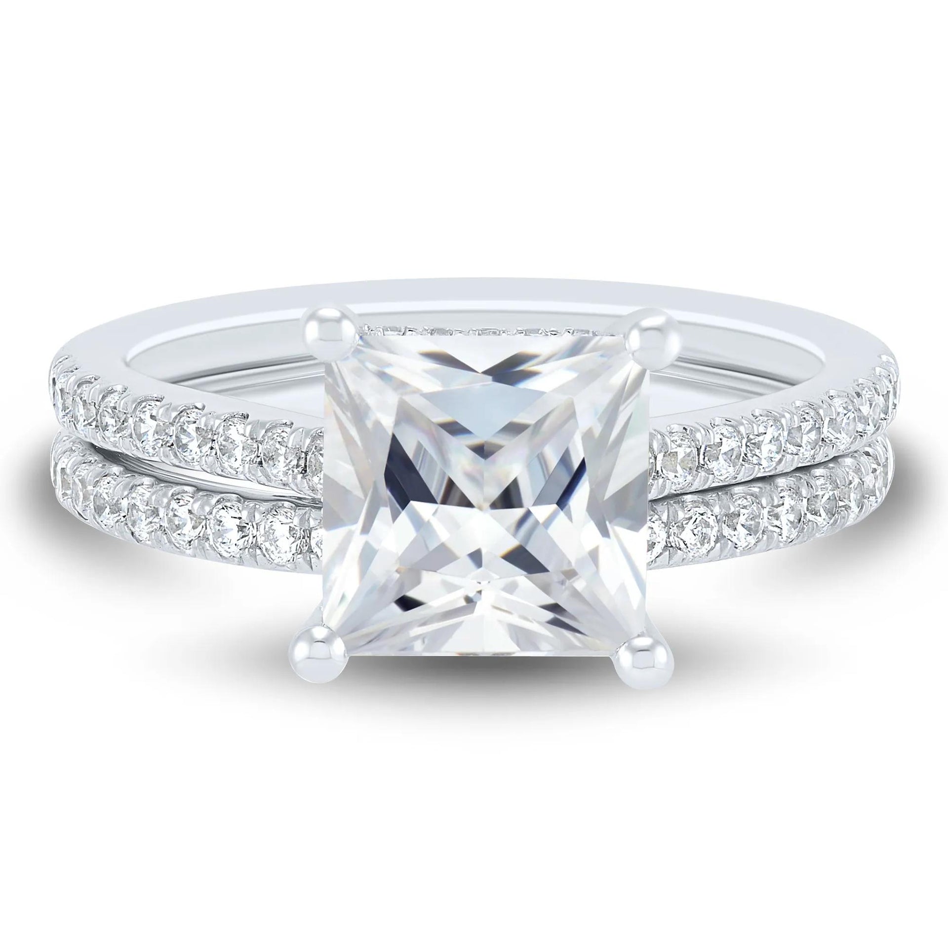 4 CT. Tw. Lab Grown Diamond Engagement Set 14K White Gold Ring Round Brilliant Cut Size 9 1mm