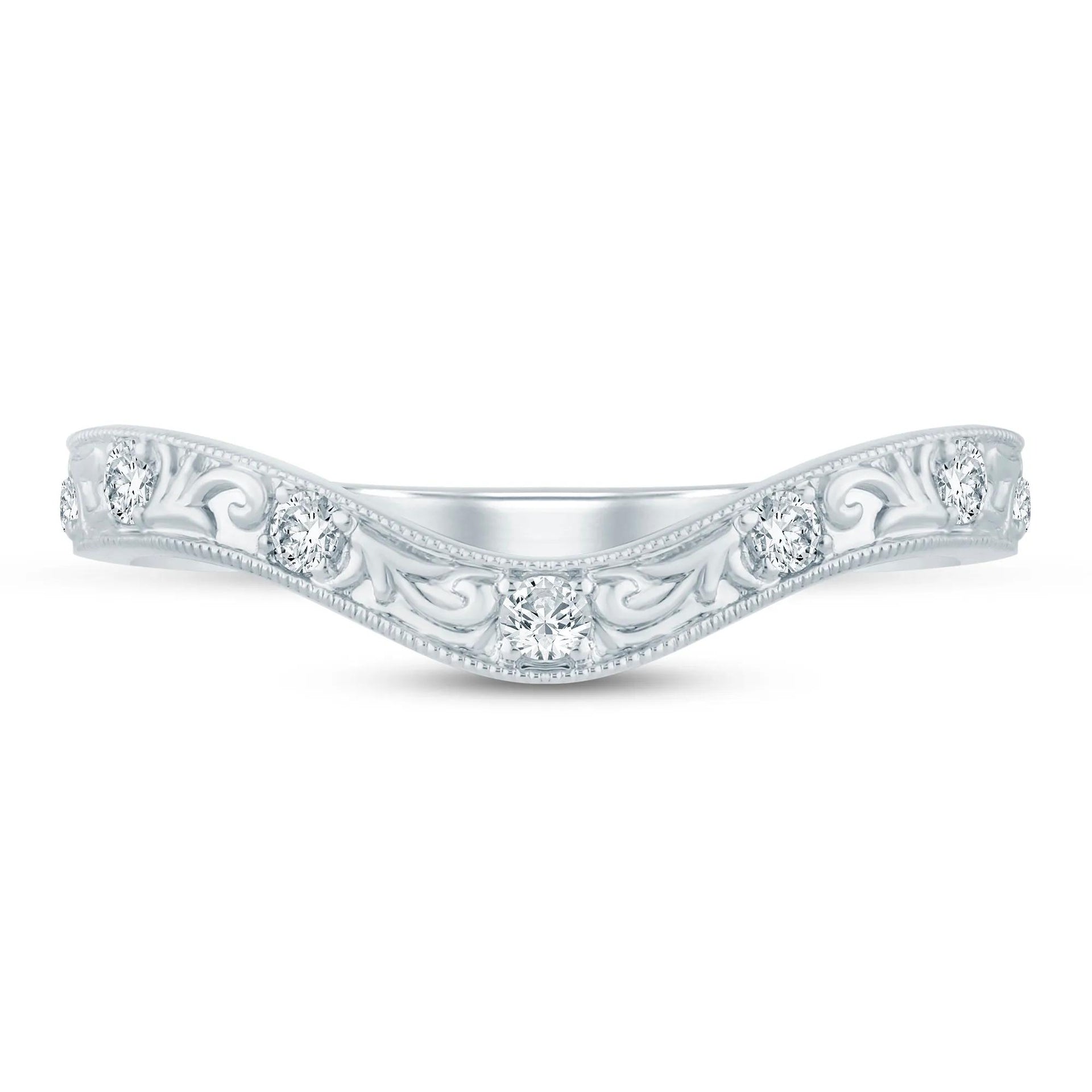 1/7 CT. Tw. Lab Grown Diamond Engraved Contour Band Ring 14K White Gold Size 8.5 2mm