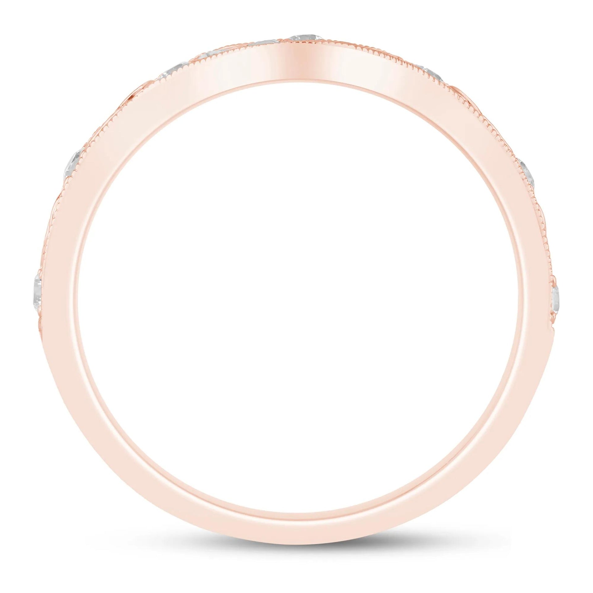 1/7 CT. Tw. Lab Grown Diamond Engraved Contour Band Ring 14K Rose Gold Size 6.5 2mm