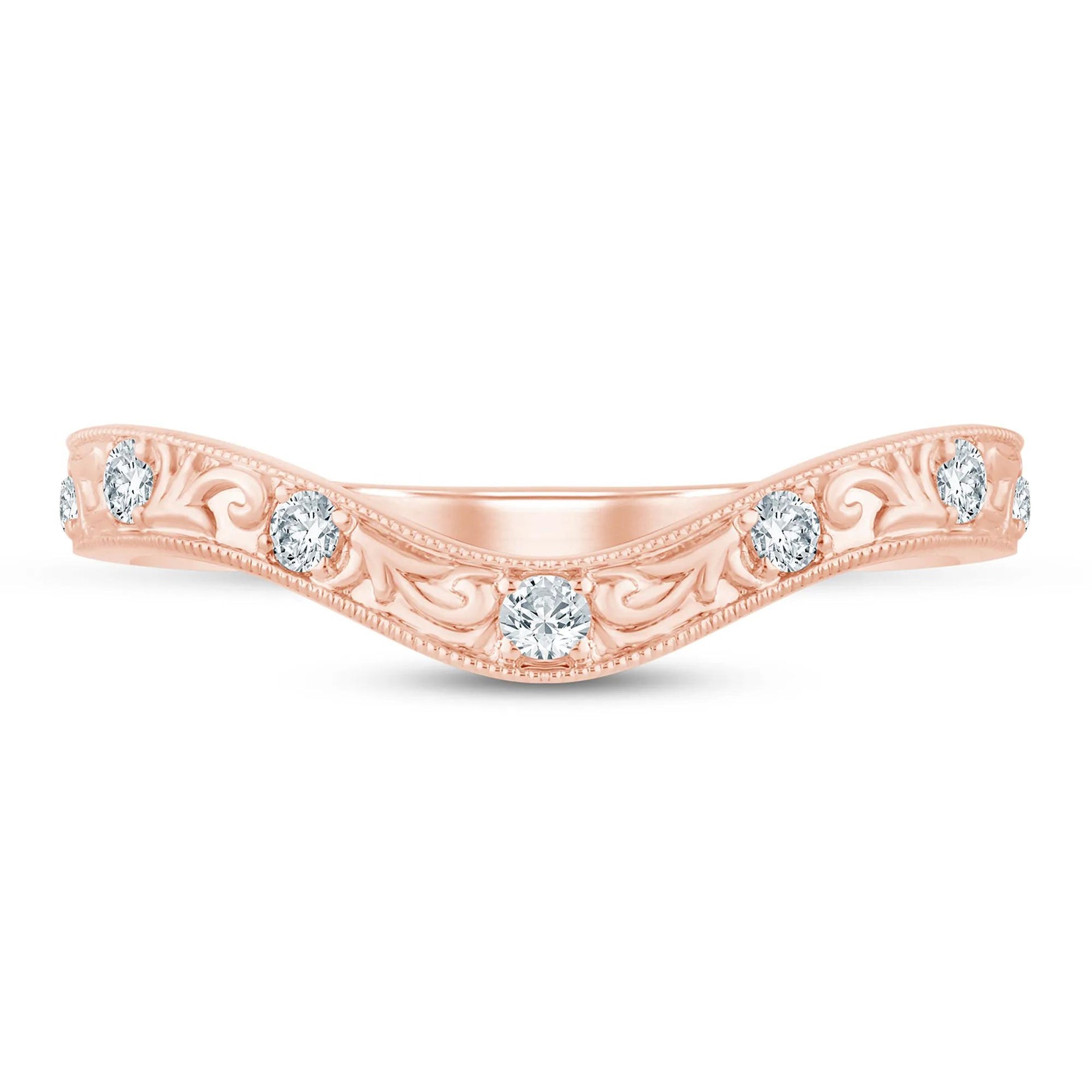 1/7 CT. Tw. Lab Grown Diamond Engraved Contour Band Ring 14K Rose Gold Size 6.5 2mm