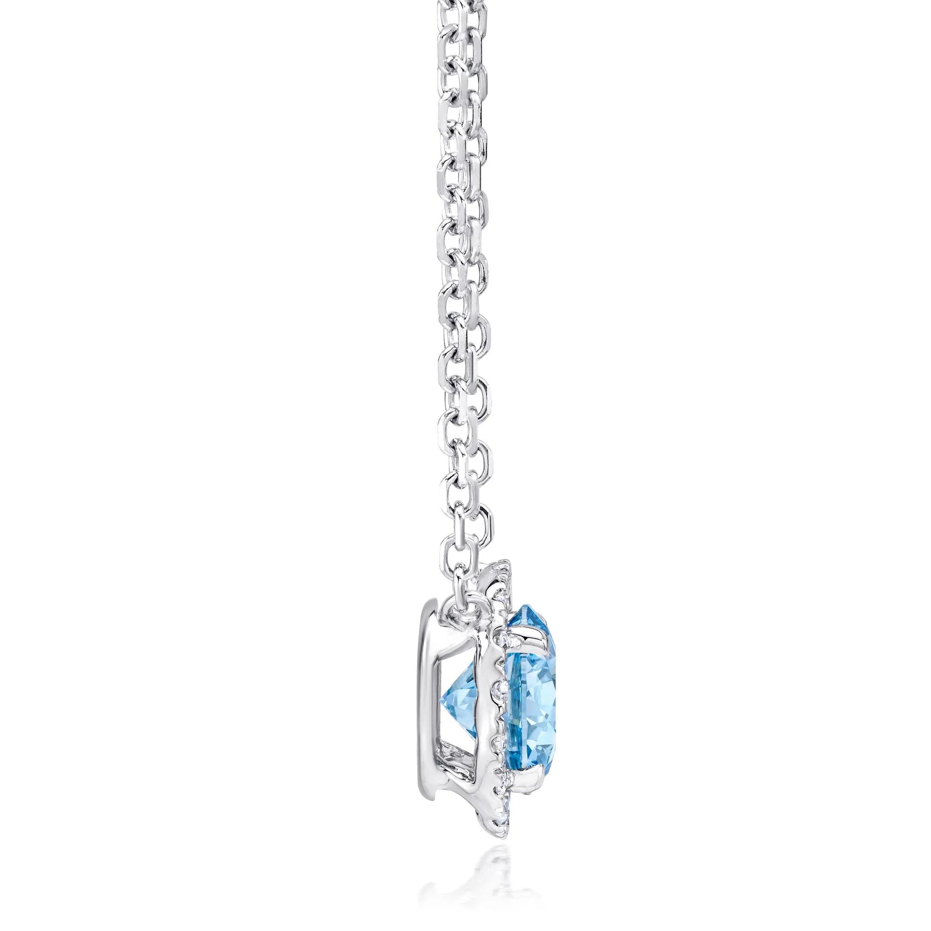 1/7 CT. Tw. Lab Grown Diamond Fancy Blue Halo Pendant Necklace 14K White Gold Size 18"