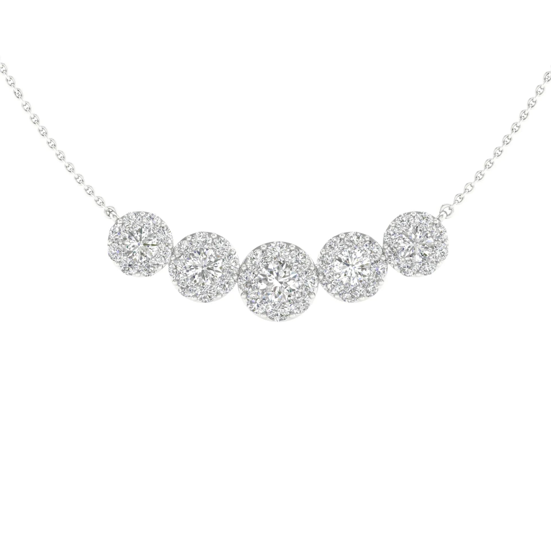 2 CT. Tw. Lab Grown Diamond Five-Halo Necklace 14K White Gold Size 16.5"
