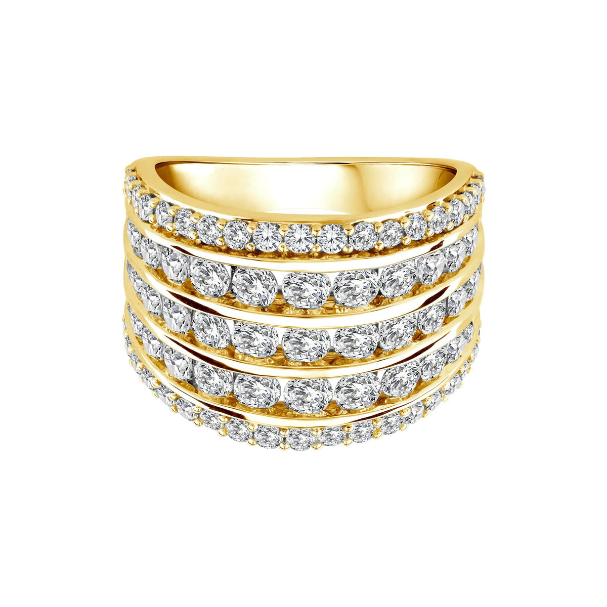 3 CT. Tw. Lab Grown Diamond Five-Row Anniversary Band Ring 10K Yellow Gold Size 8.5
