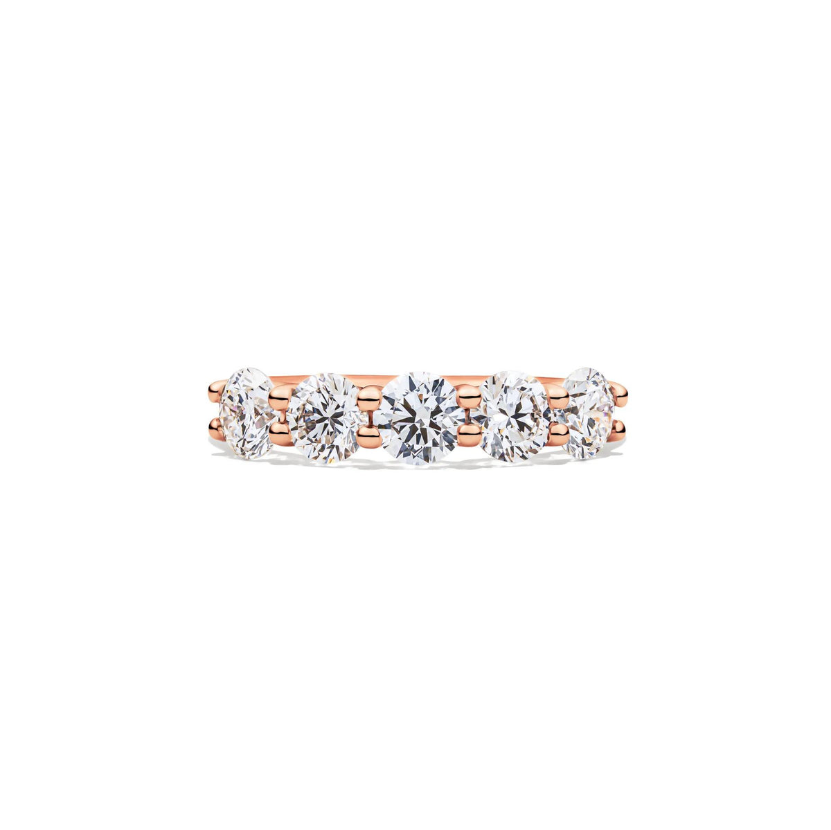 1/2 CT. Tw. Lab Grown Diamond Five-Stone Anniversary Band Ring 14K Rose Gold Round Brilliant Cut Size 8 1mm