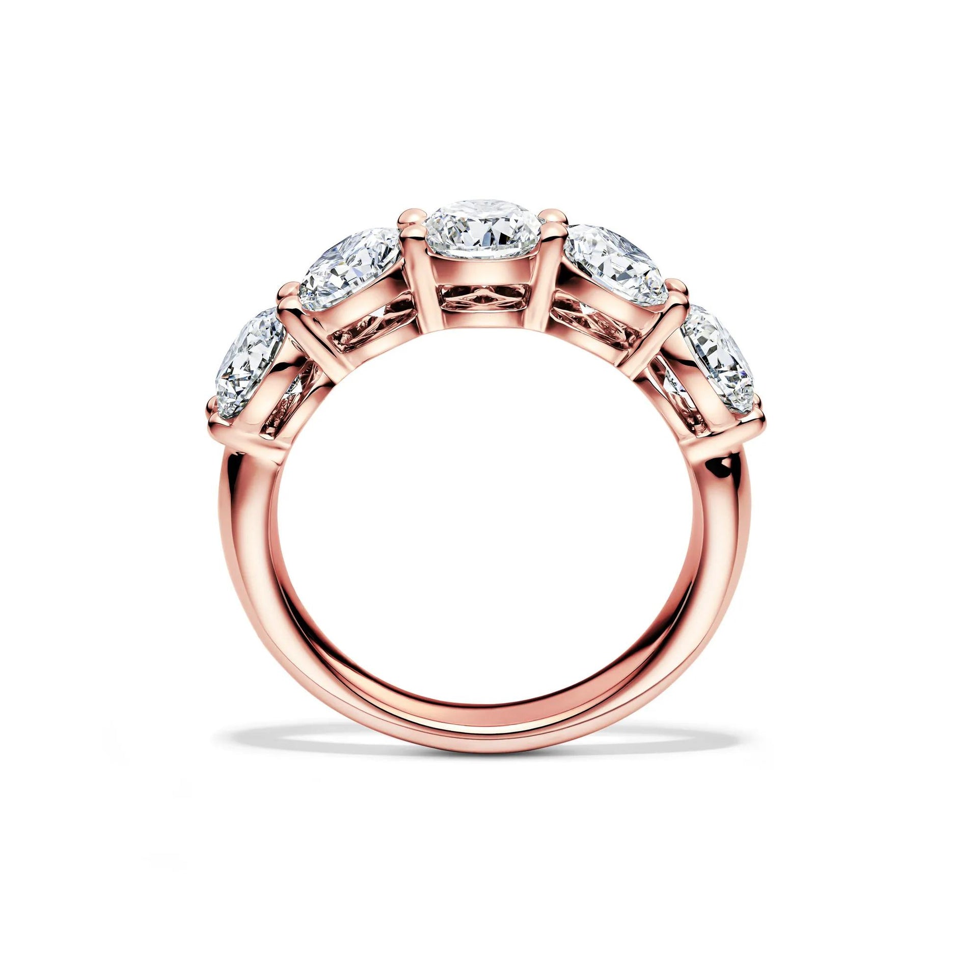 3 CT. Tw. Lab Grown Diamond Five-Stone Anniversary Band Ring 14K Rose Gold Round Brilliant Cut Size 6.5.5mm