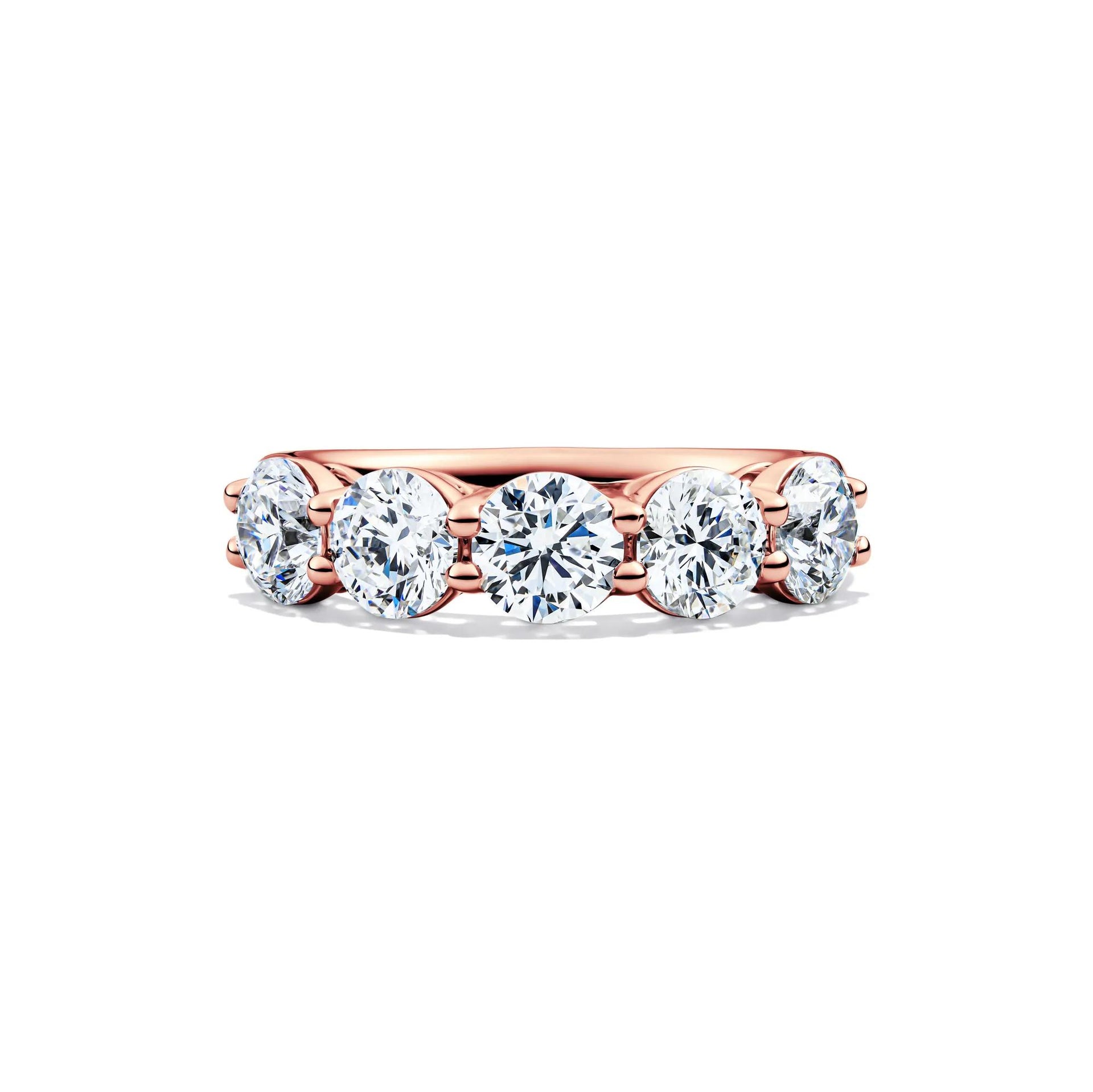 3 CT. Tw. Lab Grown Diamond Five-Stone Anniversary Band Ring 14K Rose Gold Round Brilliant Cut Size 6.5.5mm