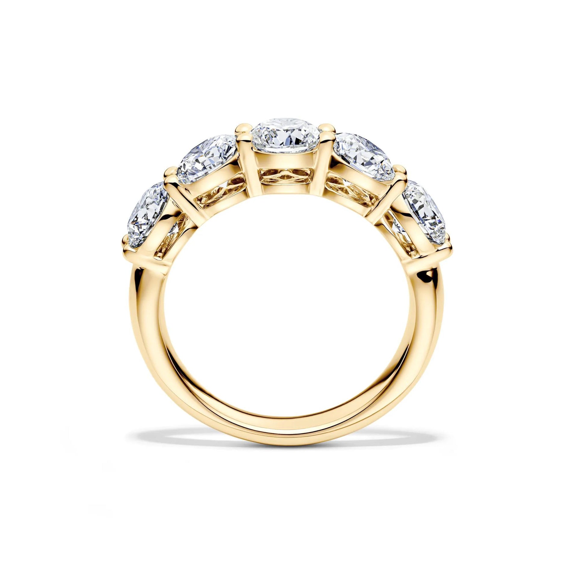 3 CT. Tw. Lab Grown Diamond Five-Stone Anniversary Band Ring 14K Yellow Gold Round Brilliant Cut Size 4.5.5mm