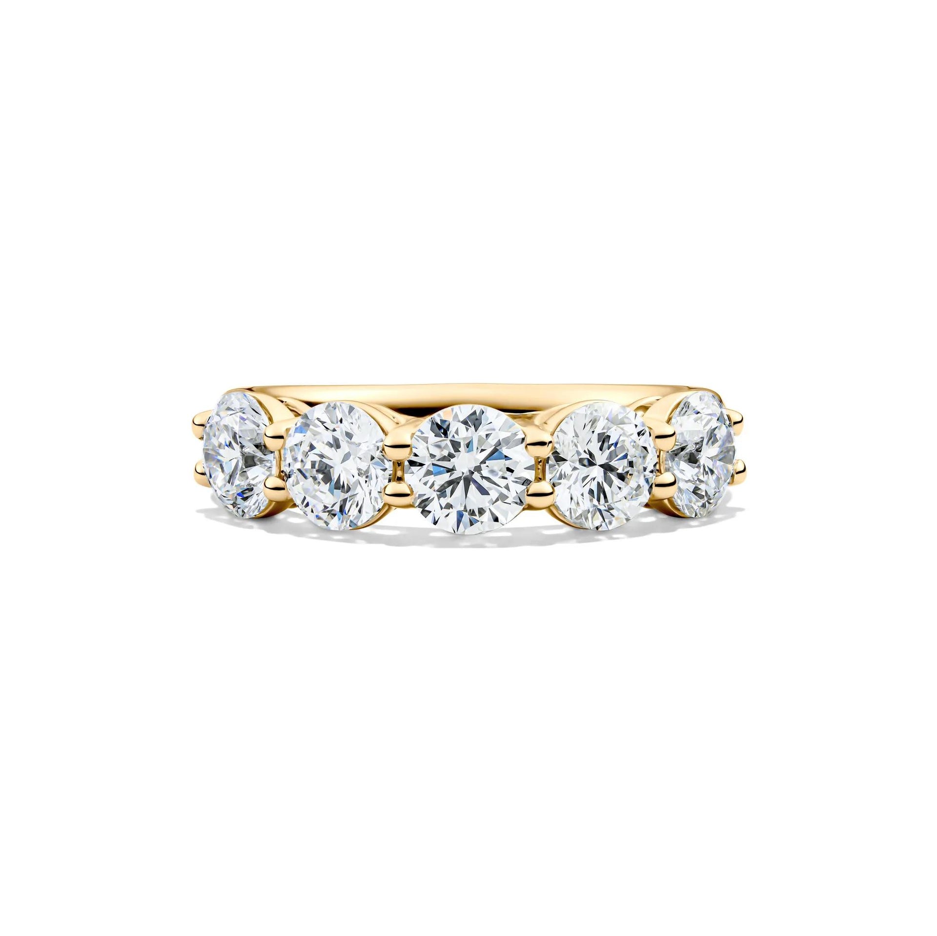 3 CT. Tw. Lab Grown Diamond Five-Stone Anniversary Band Ring 14K Yellow Gold Round Brilliant Cut Size 4.5.5mm