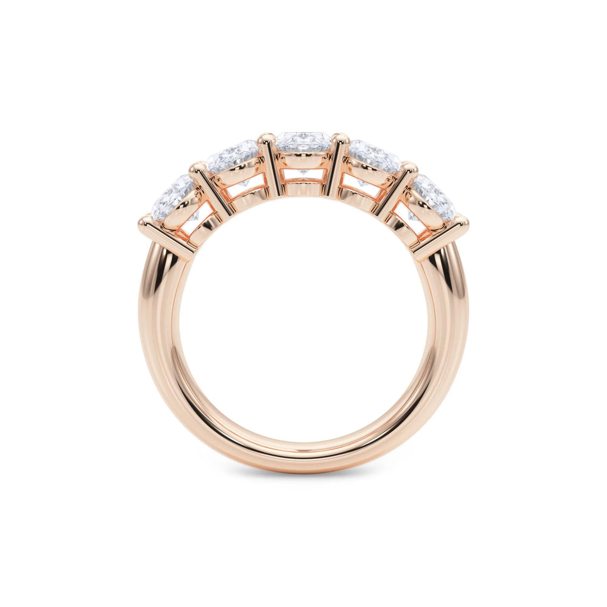 3 CT. Tw. Lab Grown Diamond Five-Stone Anniversary Band Ring 14K Rose Gold Size 6.5 6.5mm
