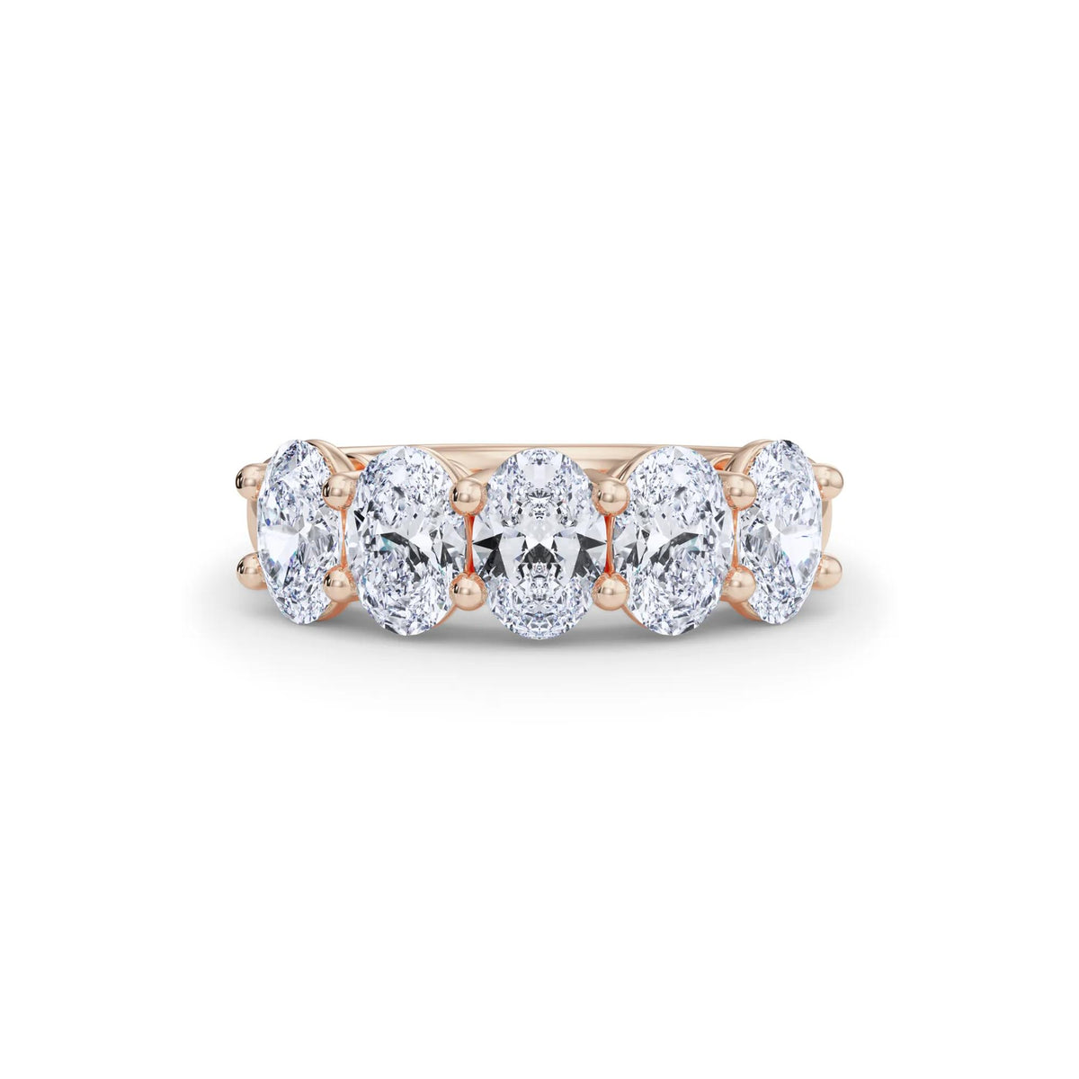 3 CT. Tw. Lab Grown Diamond Five-Stone Anniversary Band Ring 14K Rose Gold Size 6.5 6.5mm