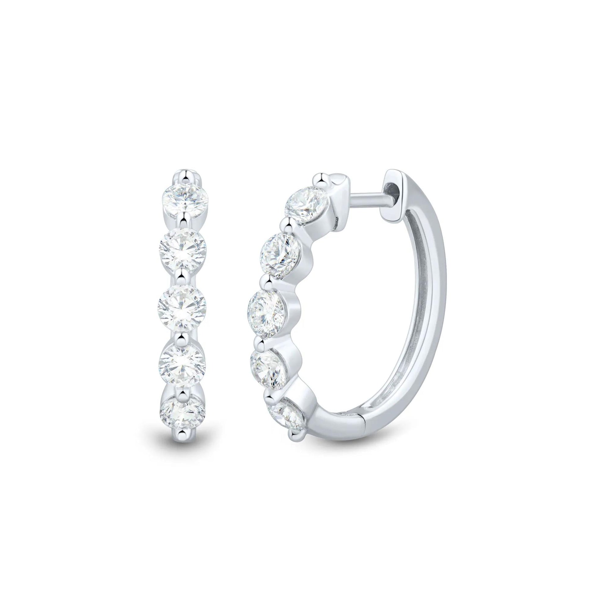 1 CT. Tw. Lab Grown Diamond Five-Stone Hoop Earrings 10K White Gold Size 22.00mm