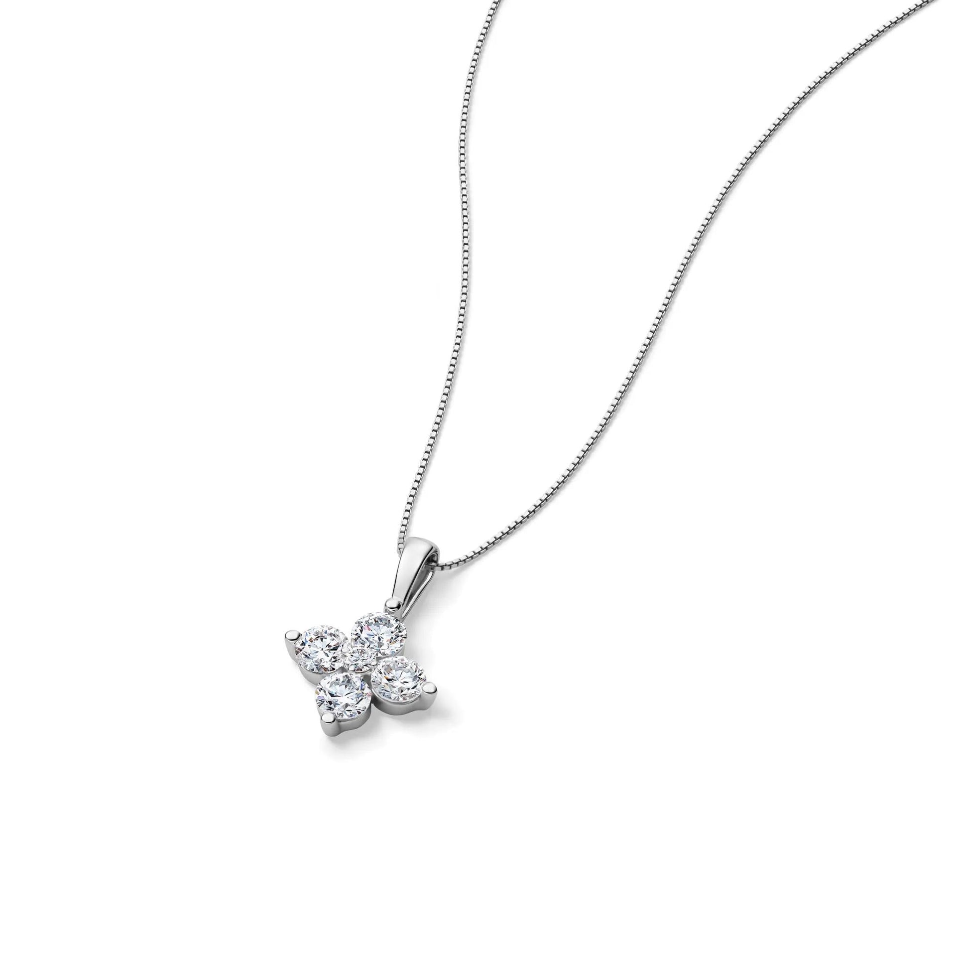 1 CT. Tw. Lab Grown Diamond Five-Stone Pendant Necklace 14K White Gold Size 18"