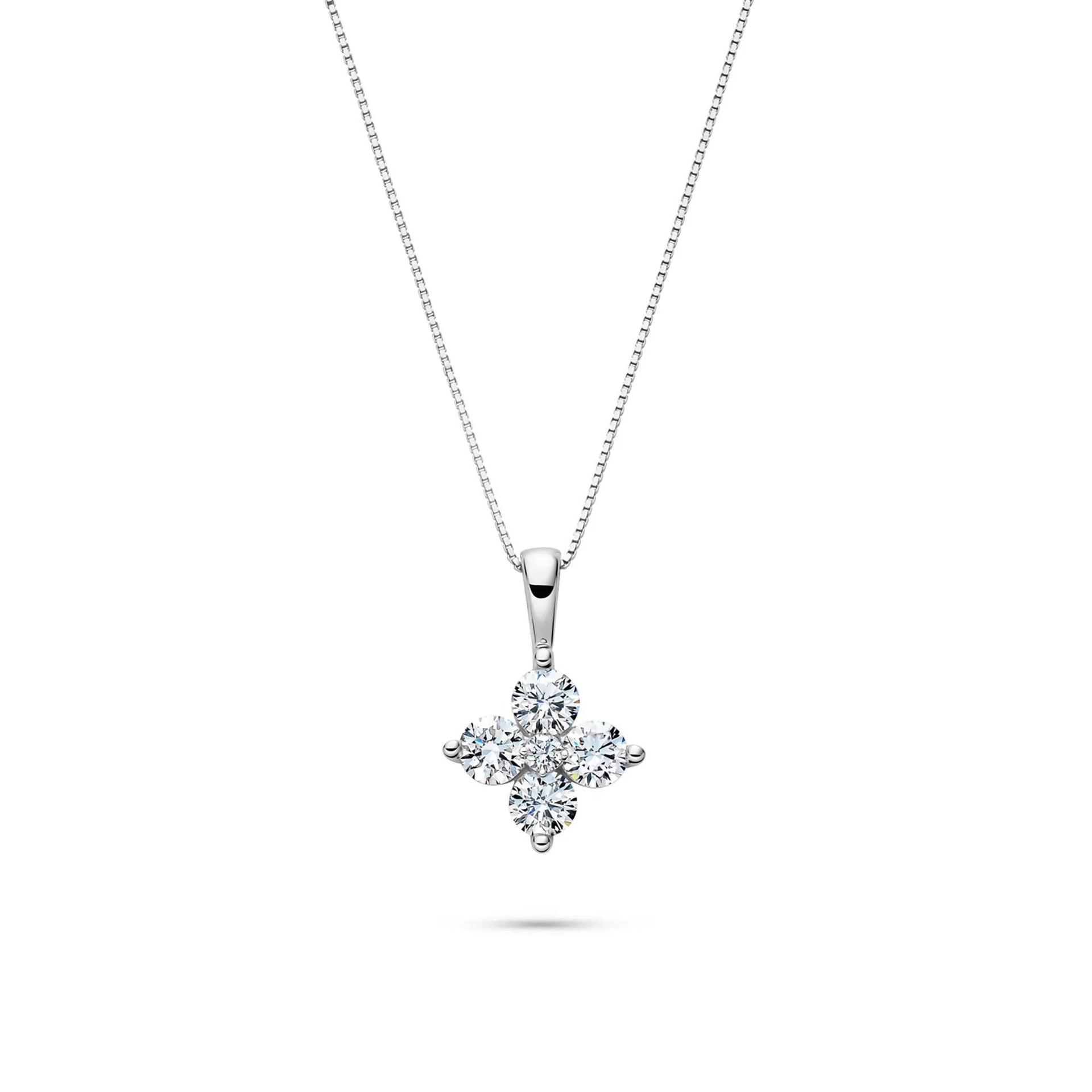 1 CT. Tw. Lab Grown Diamond Five-Stone Pendant Necklace 14K White Gold Size 18"
