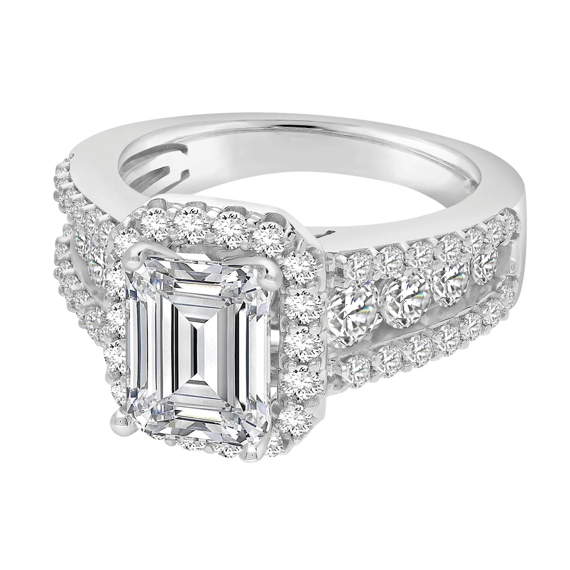 3 1/2 CT. Tw. Lab Grown Diamond Halo Engagement Ring 14K White Gold Size 7.5 8mm