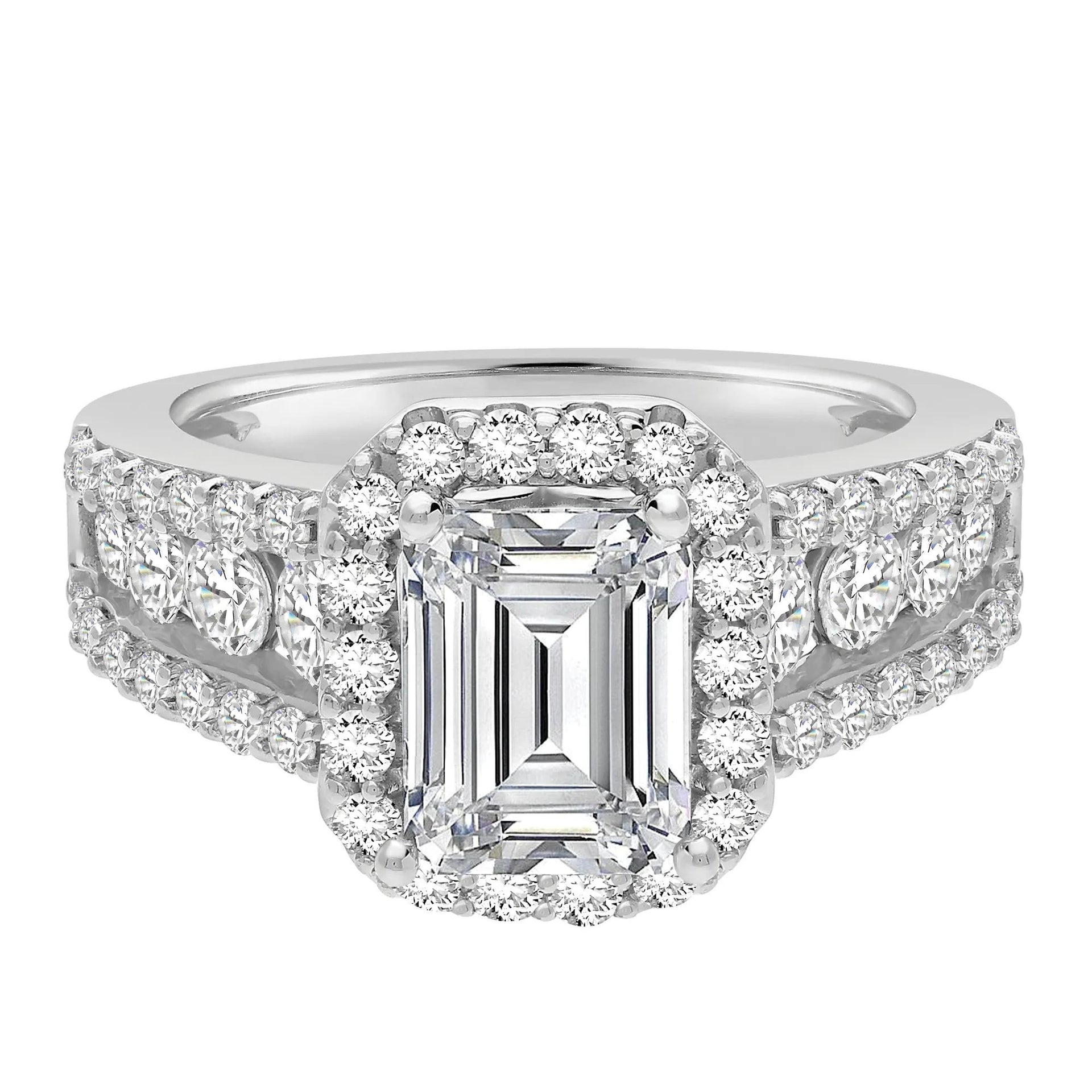 3 1/2 CT. Tw. Lab Grown Diamond Halo Engagement Ring 14K White Gold Size 7.5 8mm