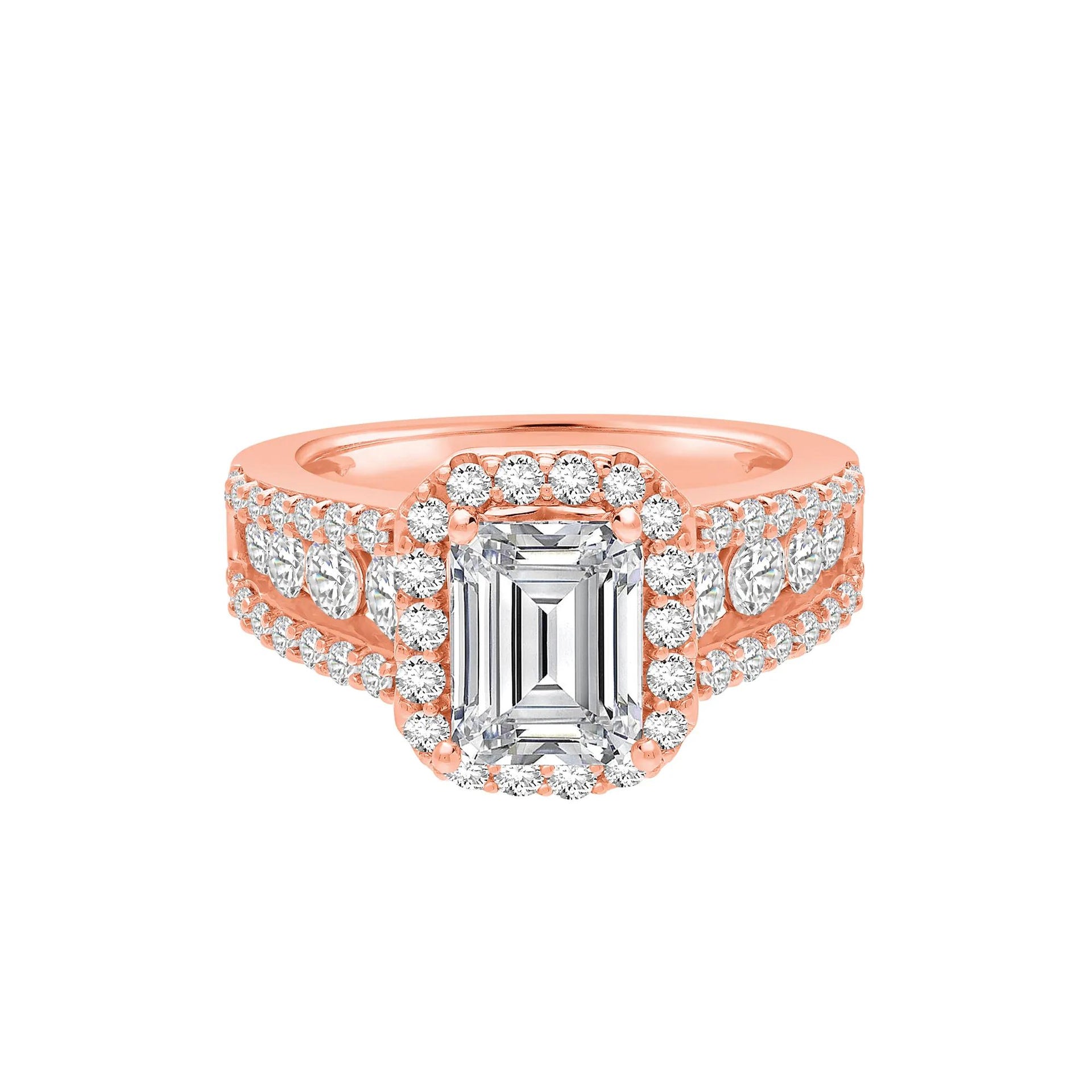 3 1/2 CT. Tw. Lab Grown Diamond Halo Engagement Ring 14K Rose Gold Size 8.5 8mm
