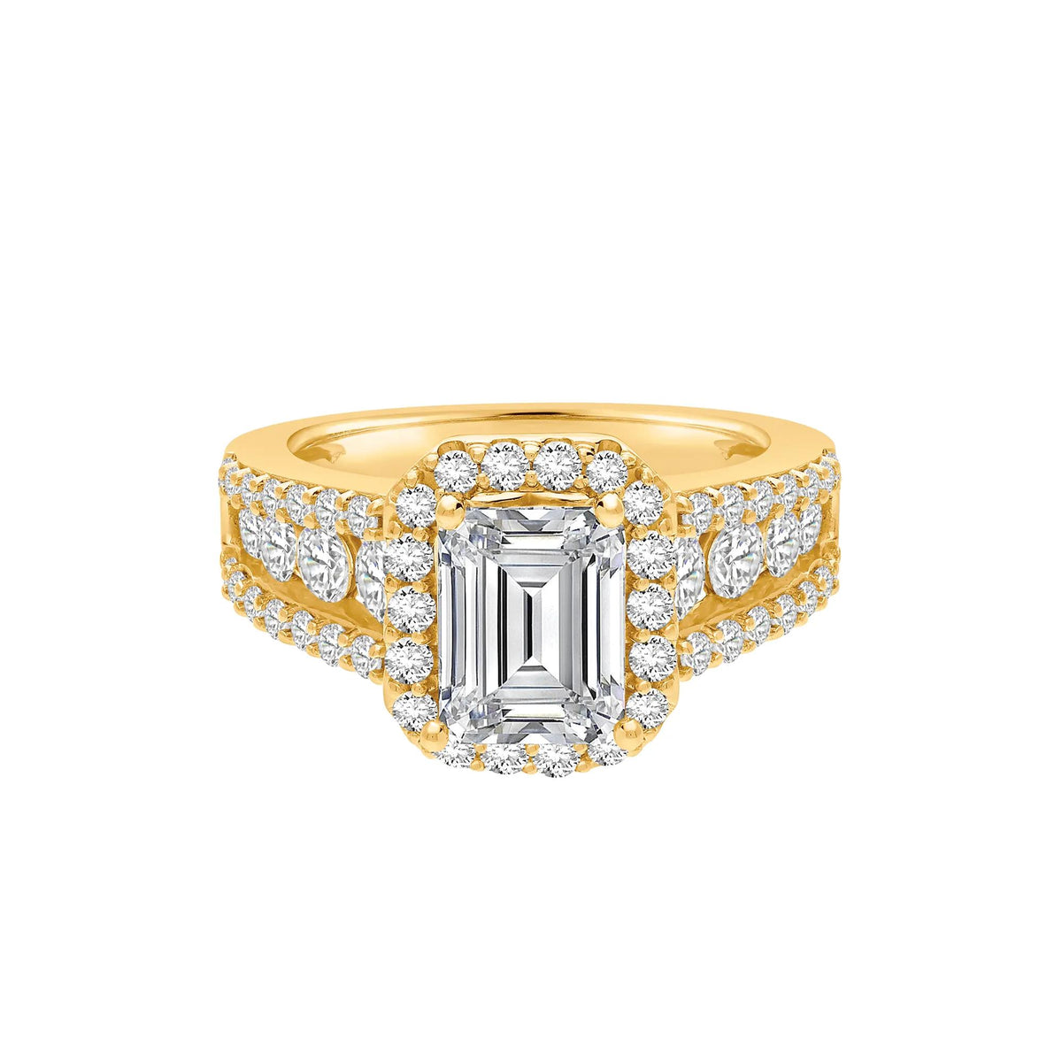 3 1/2 CT. Tw. Lab Grown Diamond Halo Engagement Ring 14K Yellow Gold Size 8 8mm