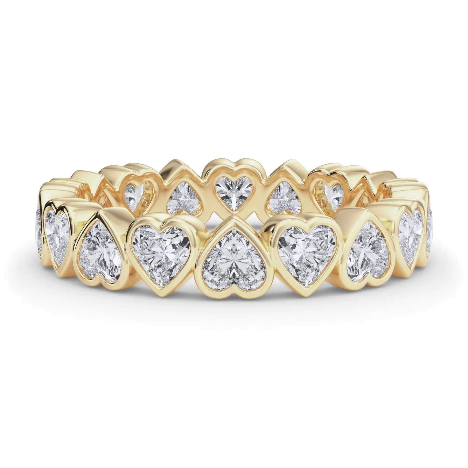 2 CT. Tw. Lab Grown Diamond Heart Bezel Eternity Band Ring 14K Yellow Gold Size 8 2.5mm
