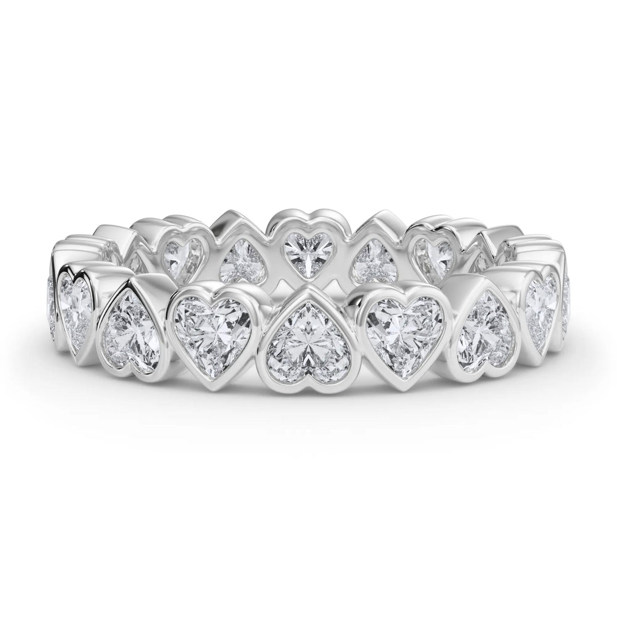 2 CT. Tw. Lab Grown Diamond Heart Bezel Eternity Band Ring Platinum White Size 4.5 2.5mm