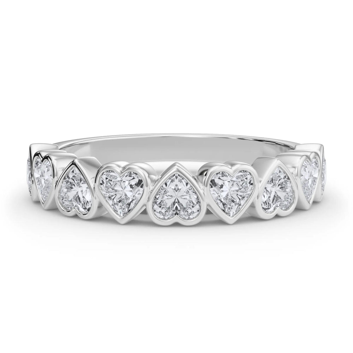 1 CT. Tw. Lab Grown Diamond Heart Bezel Half Eternity Band Ring 14K White Gold Size 5 2.5mm