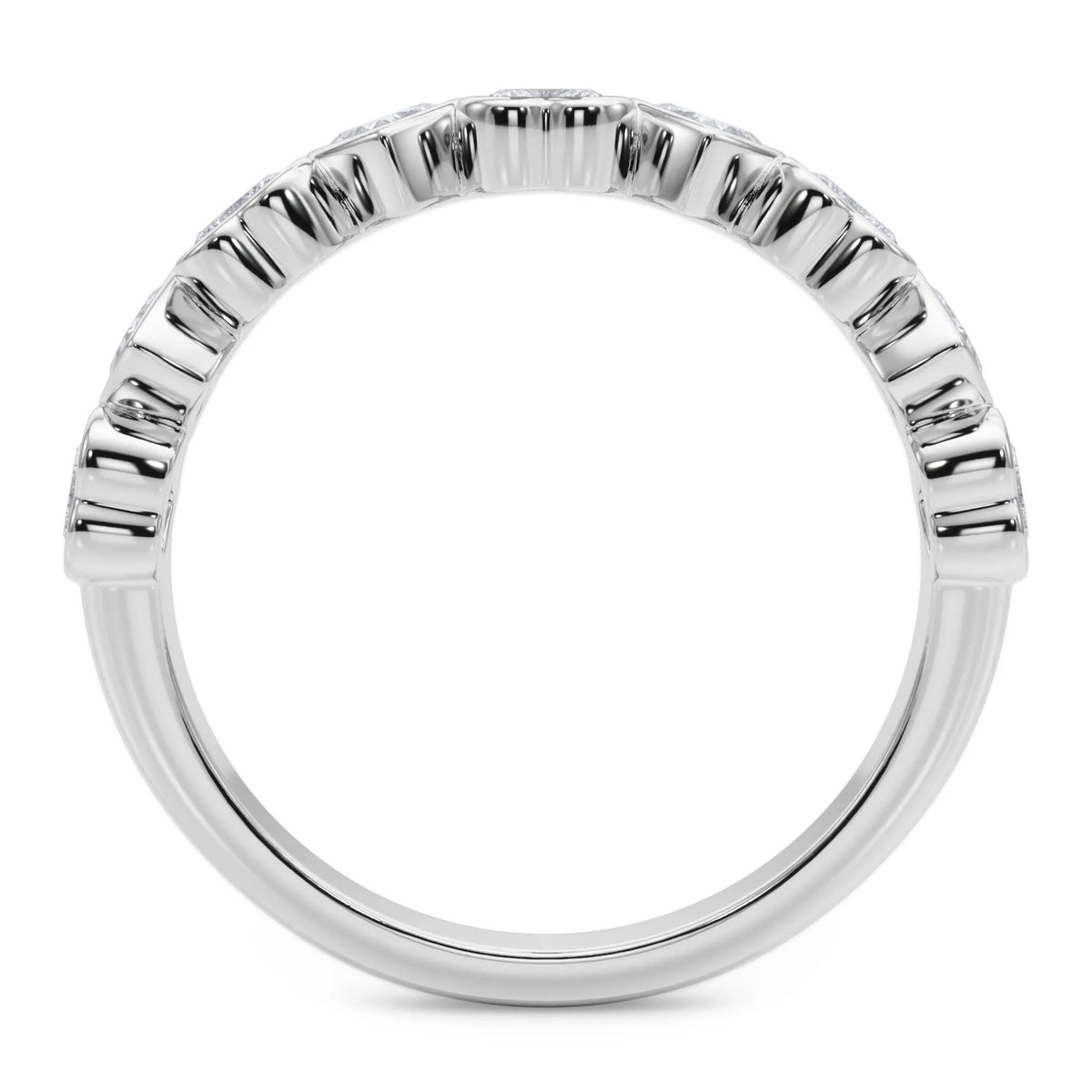 1 CT. Tw. Lab Grown Diamond Heart Bezel Half Eternity Band Ring Platinum White Size 8.5 2.5mm