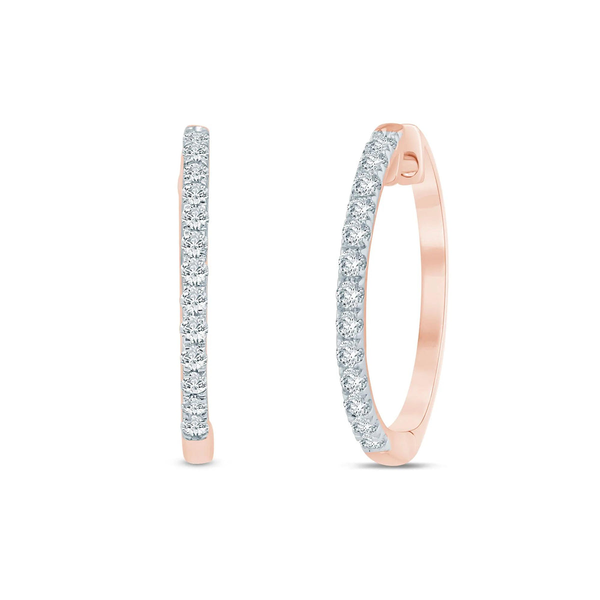 1/4 CT. Tw. Lab Grown Diamond Hinged-Back Hoop Earrings 10K Rose Gold Size 16.00mm