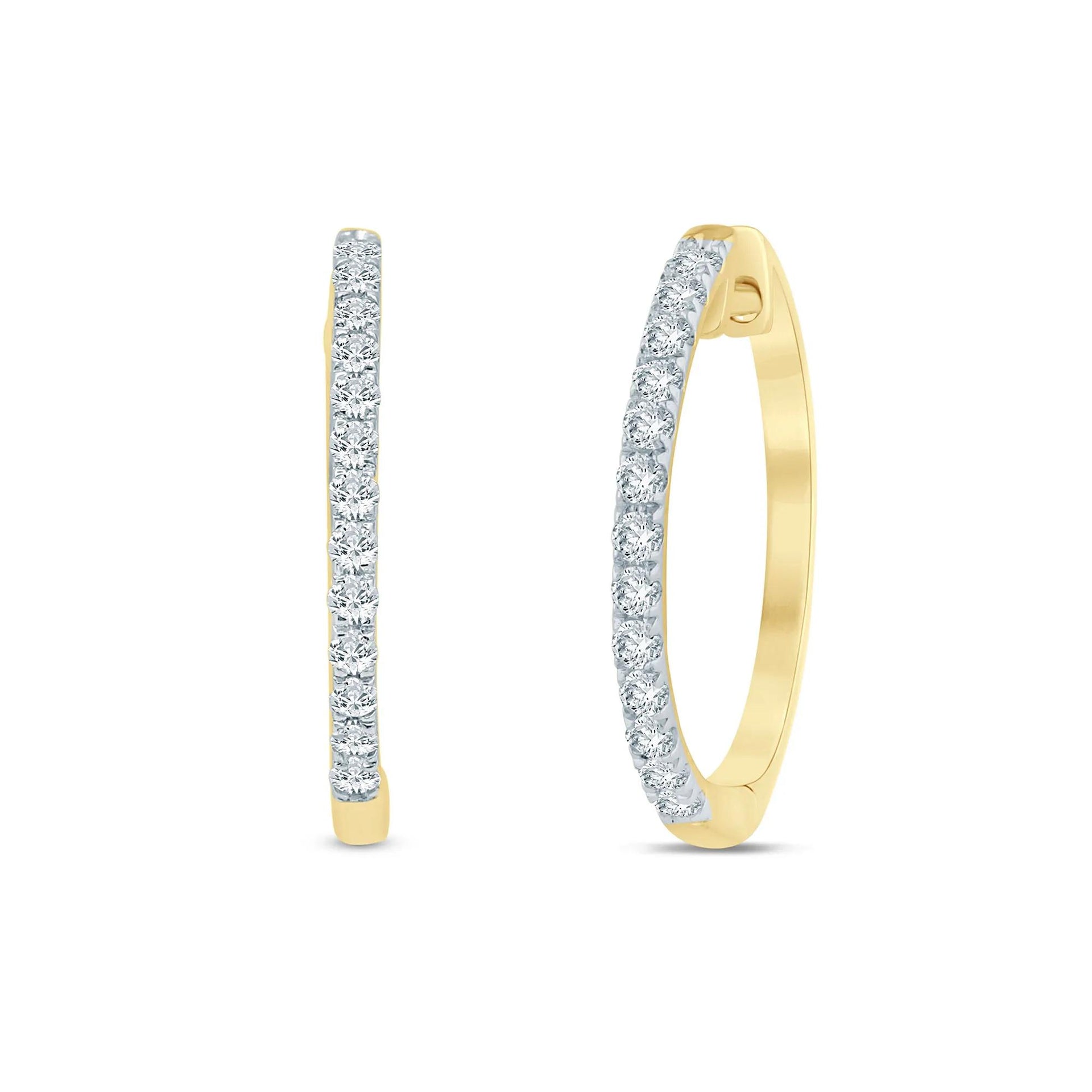 1/4 CT. Tw. Lab Grown Diamond Hinged-Back Hoop Earrings 10K Yellow Gold Size 16.00mm