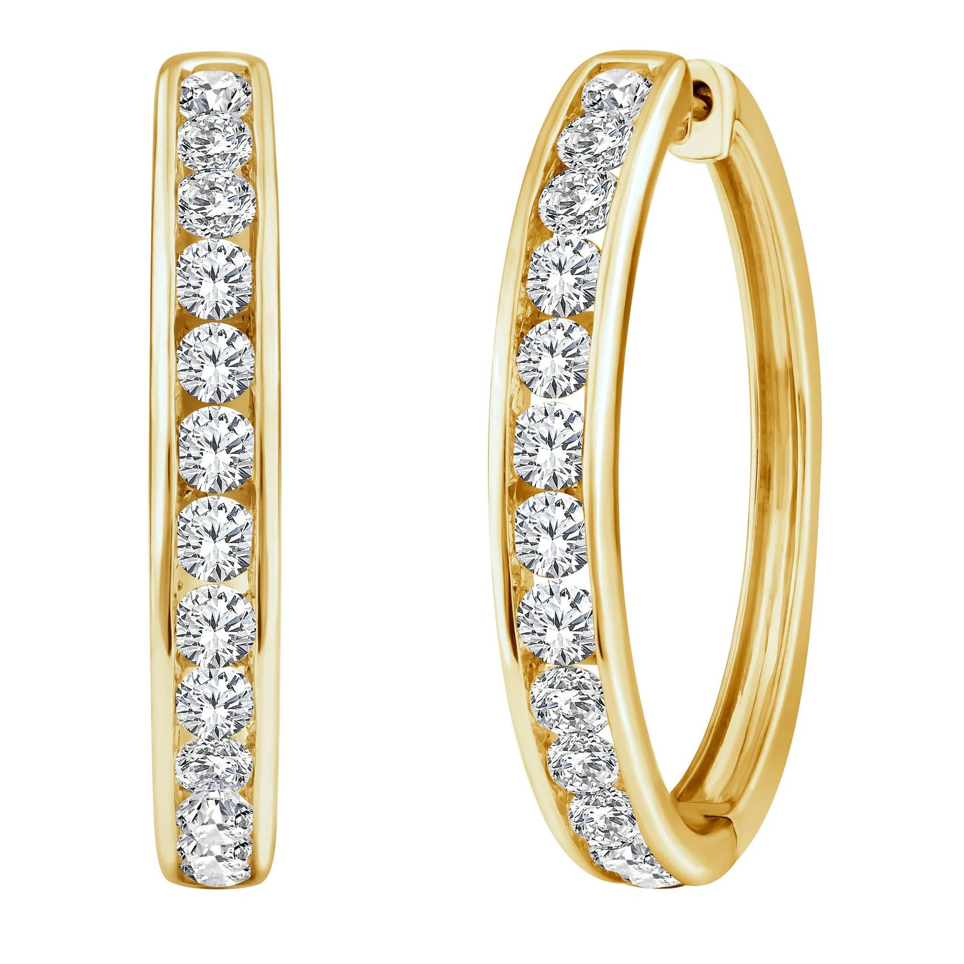 3 CT. Tw. Lab Grown Diamond Hoop Earrings 10K Yellow Gold Size 4.70mm