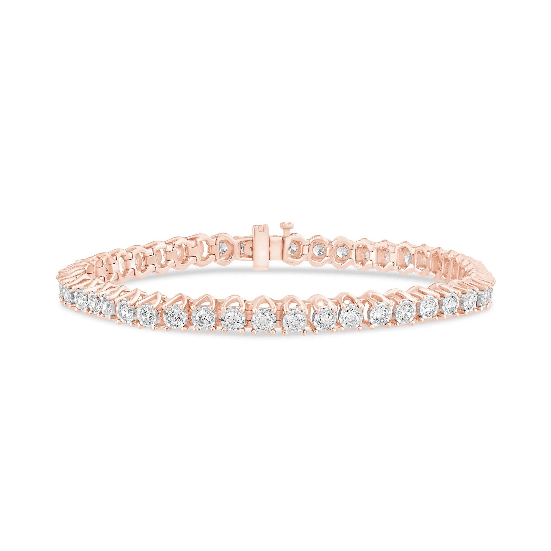 3 CT. Tw. Lab Grown Diamond Illusion Bracelet 10K Rose Gold Size 7.00mm