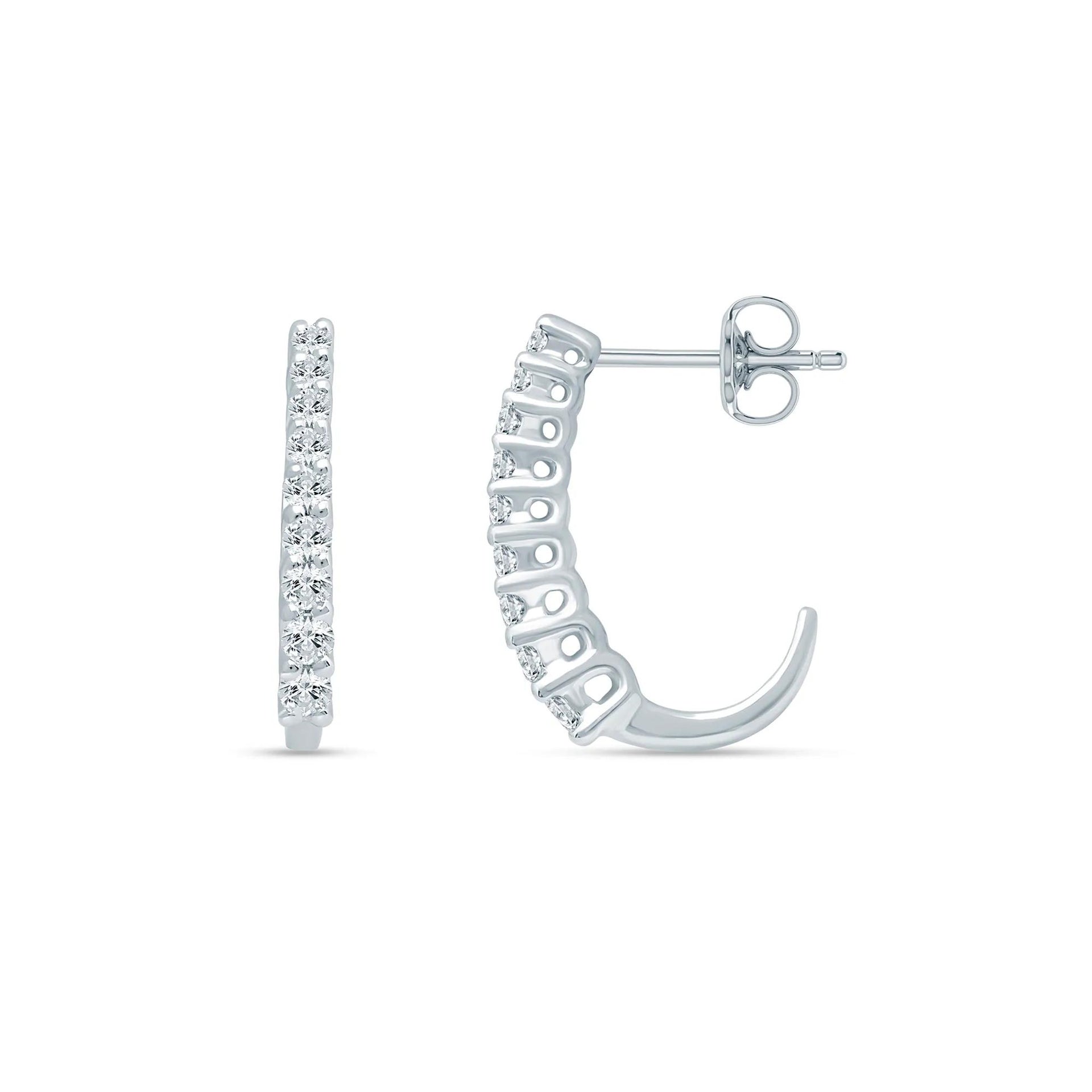 1/4 CT. Tw. Lab Grown Diamond J-Hoop Earrings 10K White Gold Size 14.00mm