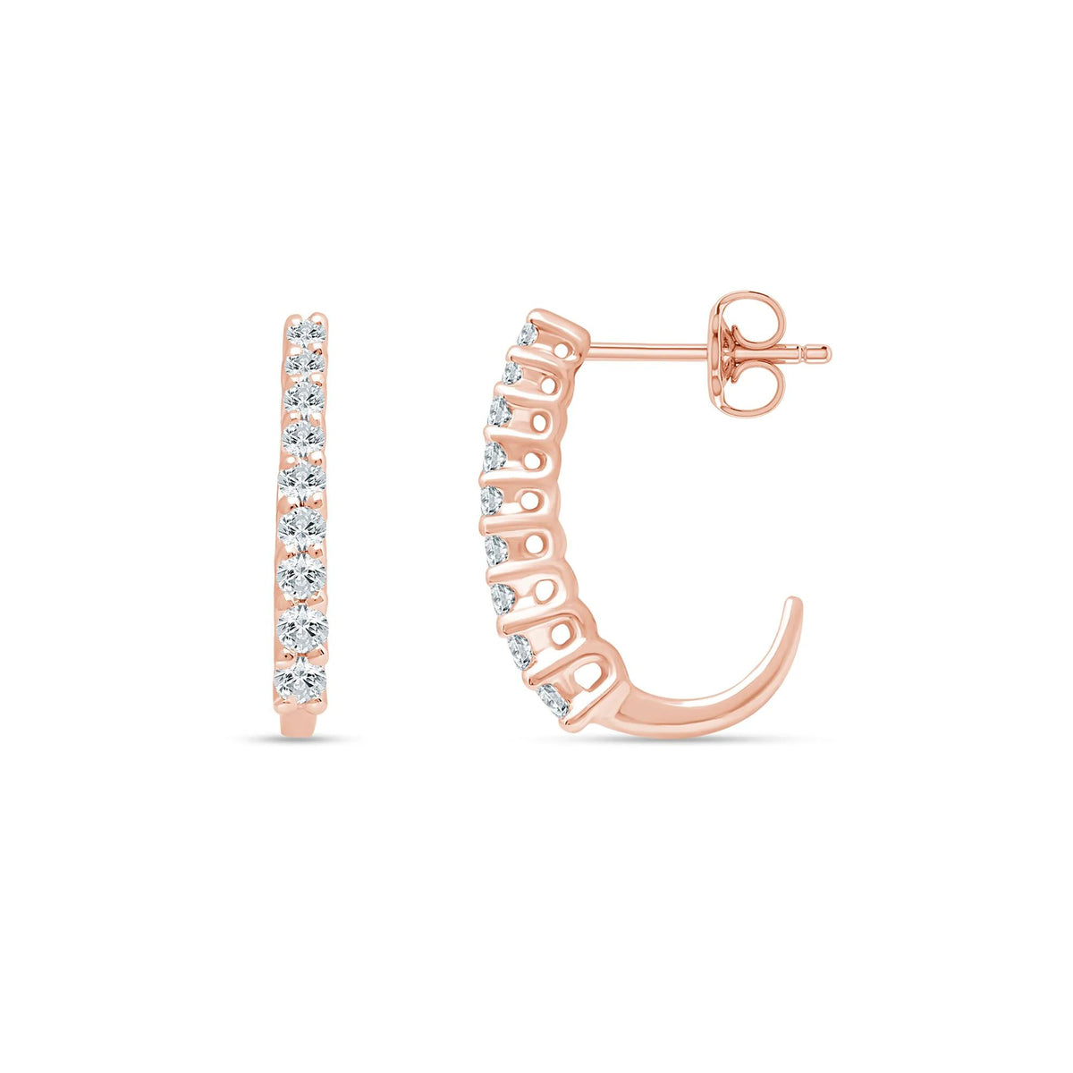 1/4 CT. Tw. Lab Grown Diamond J-Hoop Earrings 10K Rose Gold Size 14.00mm