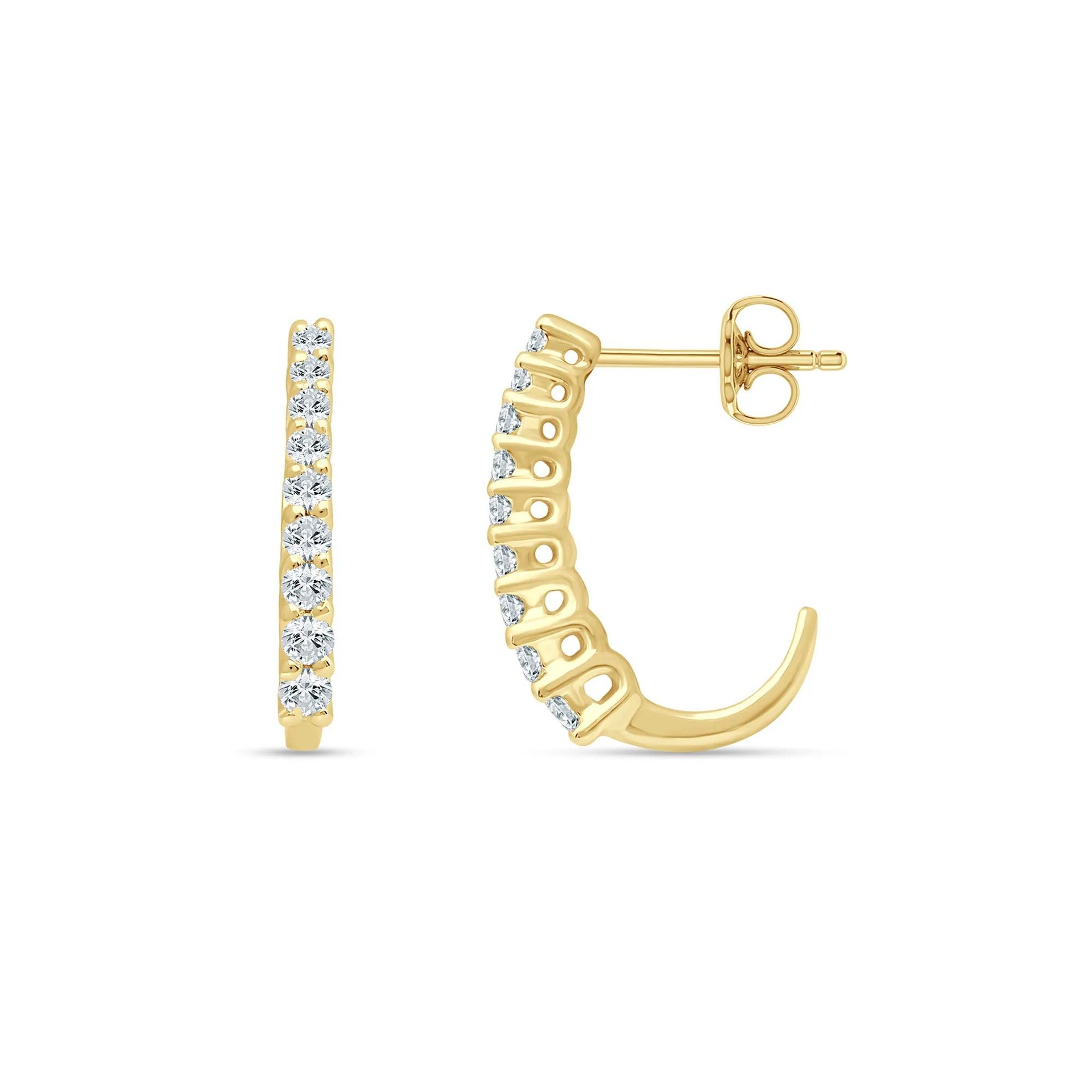 1/4 CT. Tw. Lab Grown Diamond J-Hoop Earrings 10K Yellow Gold Size 14.00mm