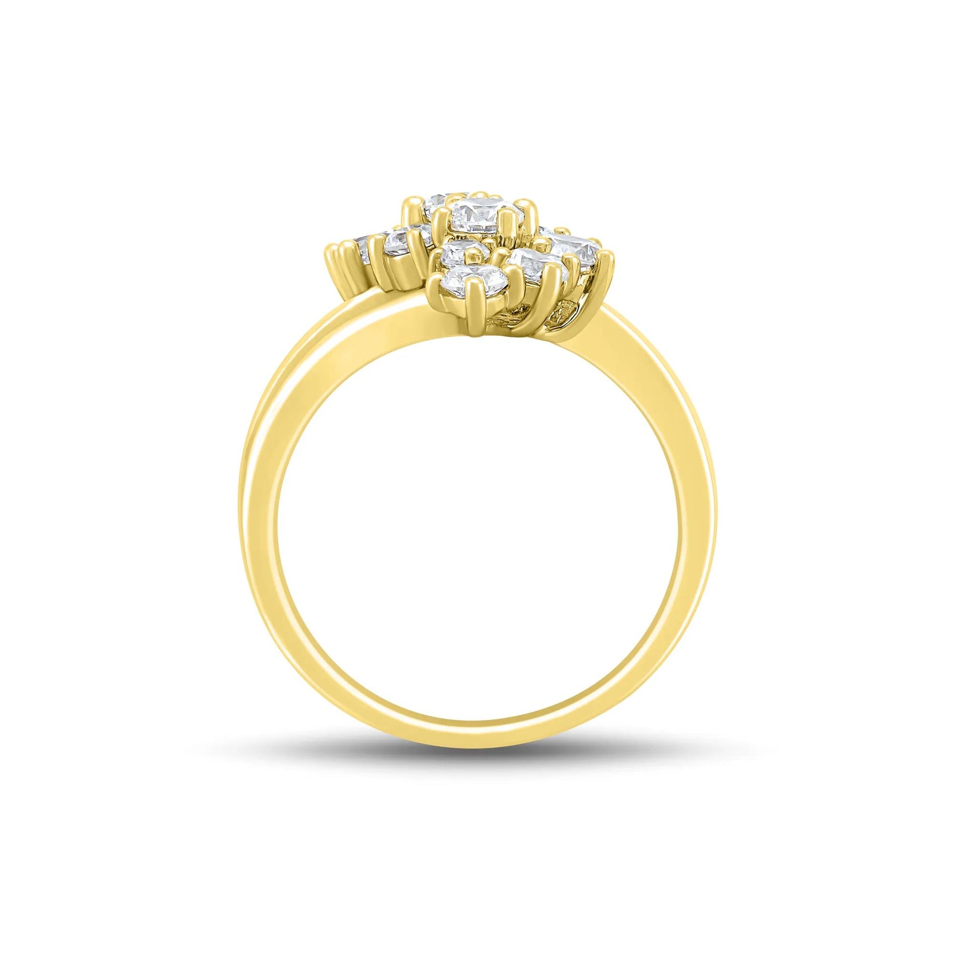 1/2 CT. Tw. Lab Grown Diamond Journey Cluster Ring 10K Yellow Gold Round Brilliant Cut Size 7 1mm