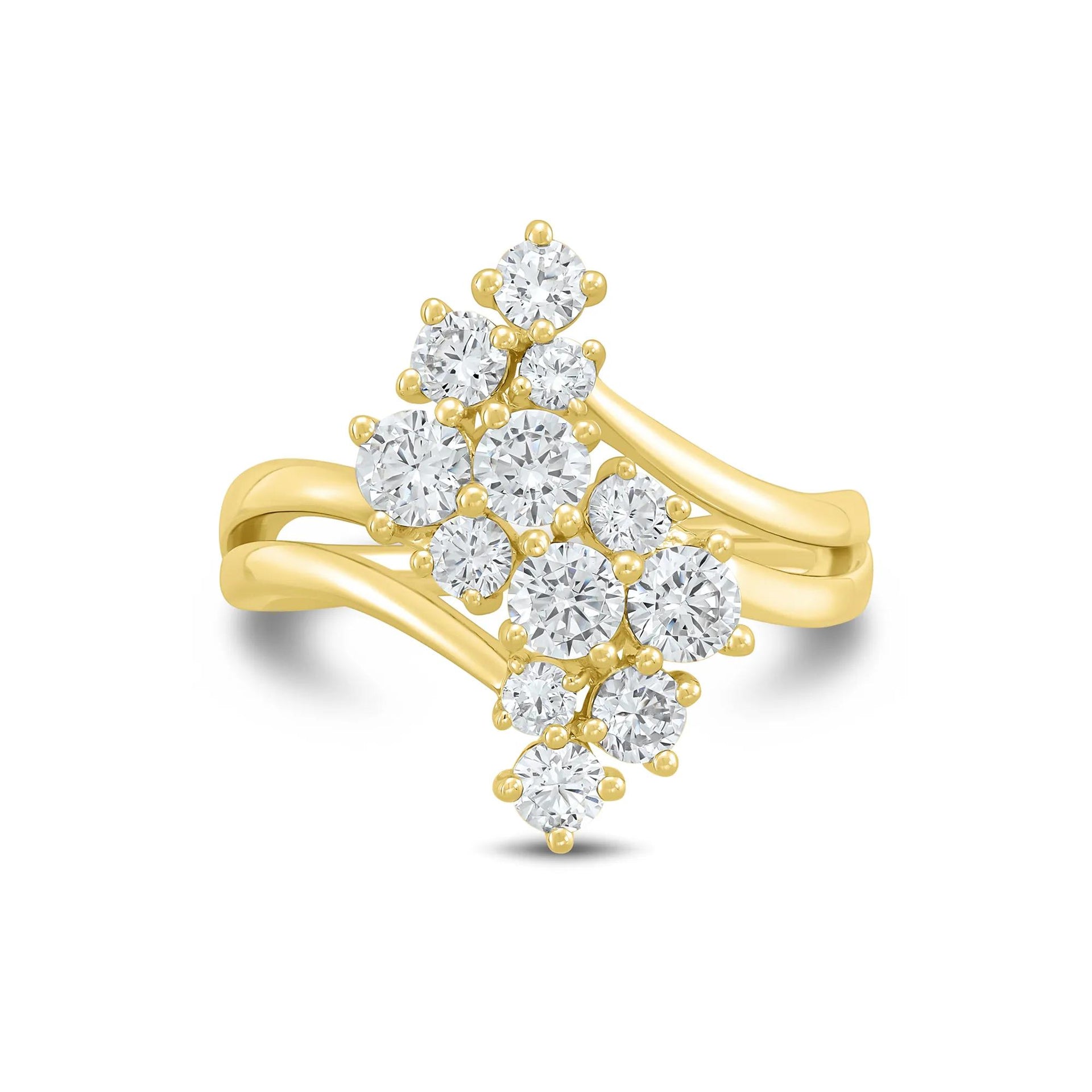 1/2 CT. Tw. Lab Grown Diamond Journey Cluster Ring 10K Yellow Gold Round Brilliant Cut Size 7 1mm