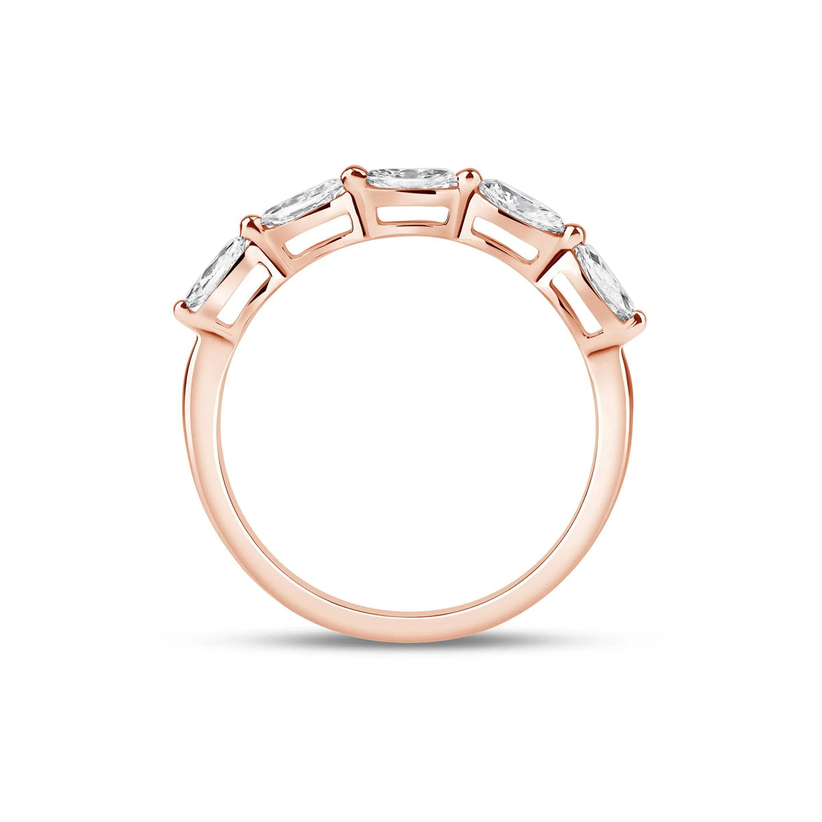 Lab Grown Diamond Marquise-Cut 5-Stone Anniversary Band Ring 14K Rose Gold Size 8 2mm