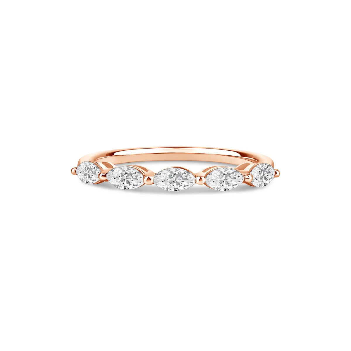 Lab Grown Diamond Marquise-Cut 5-Stone Anniversary Band Ring 14K Rose Gold Size 8 2mm