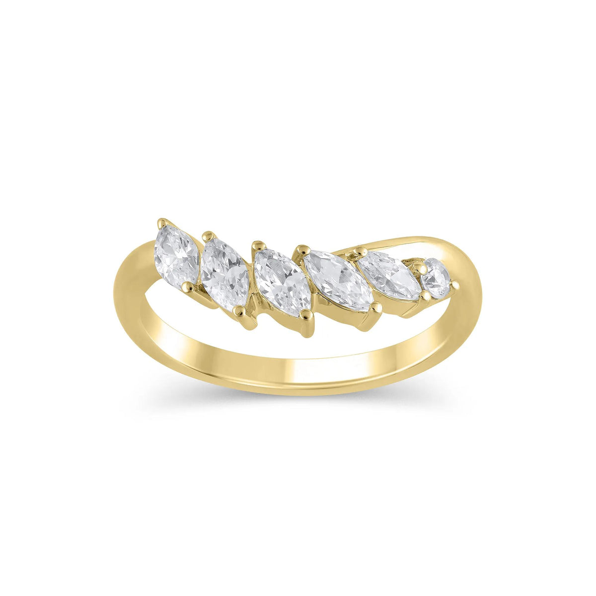3/4 CT. Tw. Lab Grown Diamond Marquise-Cut Contour Band Ring 14K Yellow Gold Round Brilliant Cut Size 5.5 9mm
