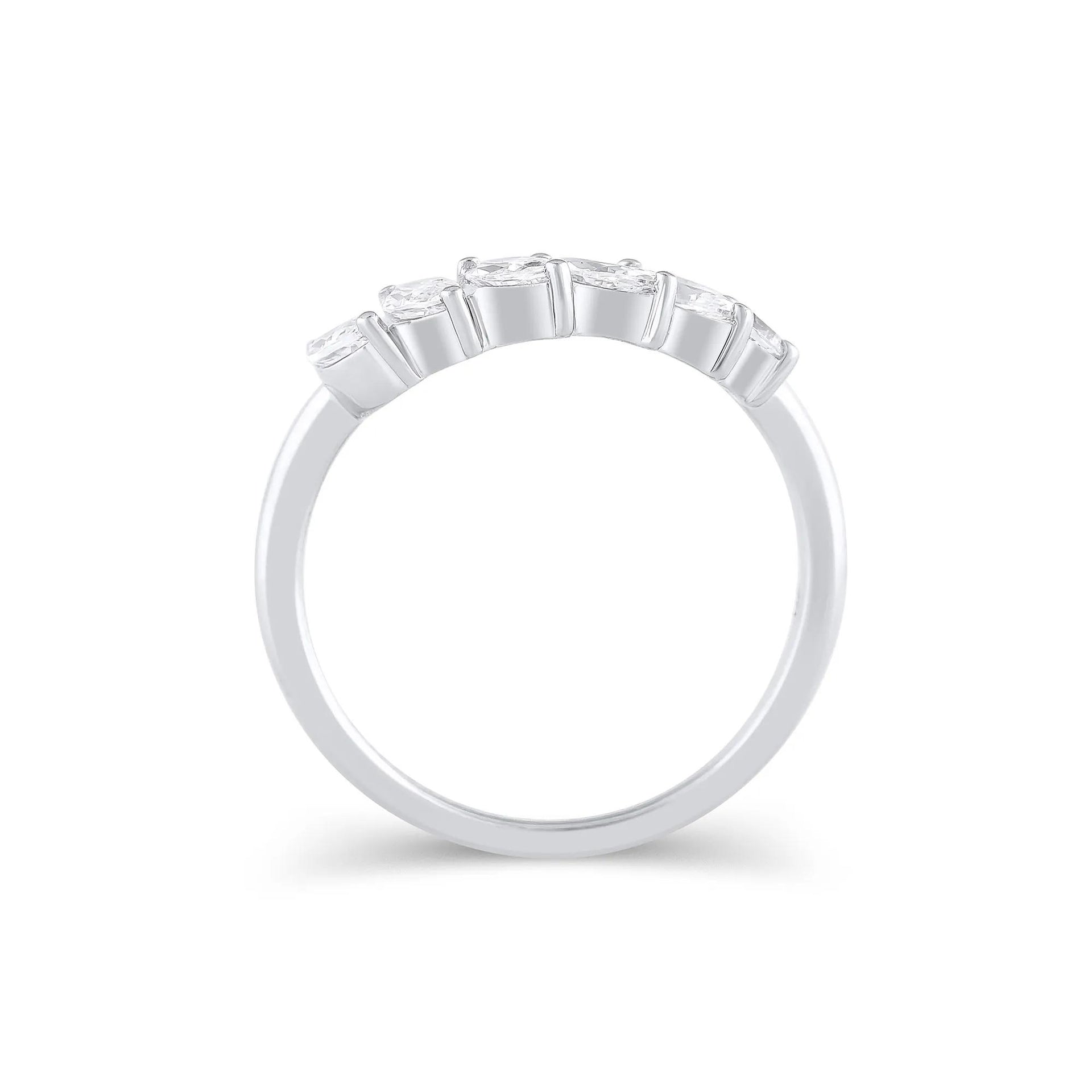 3/4 CT. Tw. Lab Grown Diamond Marquise-Cut Contour Band Ring 14K White Gold Round Brilliant Cut Size 10 9mm