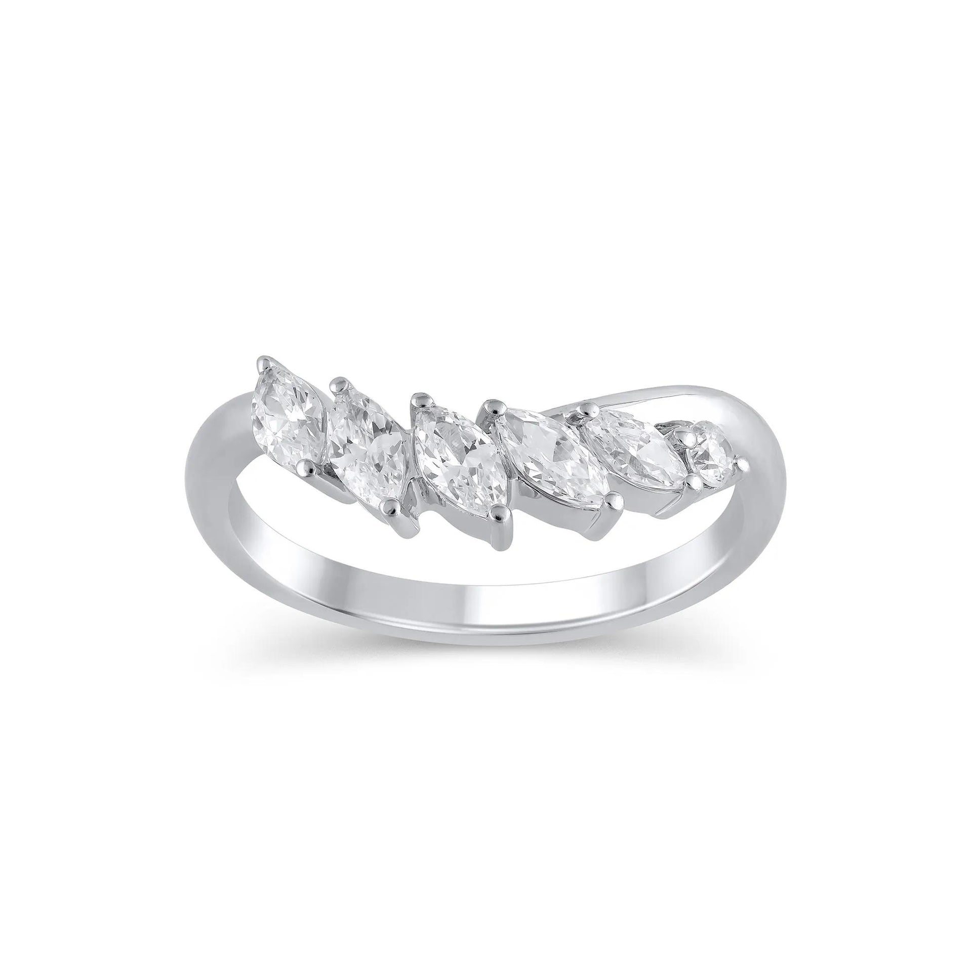 3/4 CT. Tw. Lab Grown Diamond Marquise-Cut Contour Band Ring 14K White Gold Round Brilliant Cut Size 10 9mm